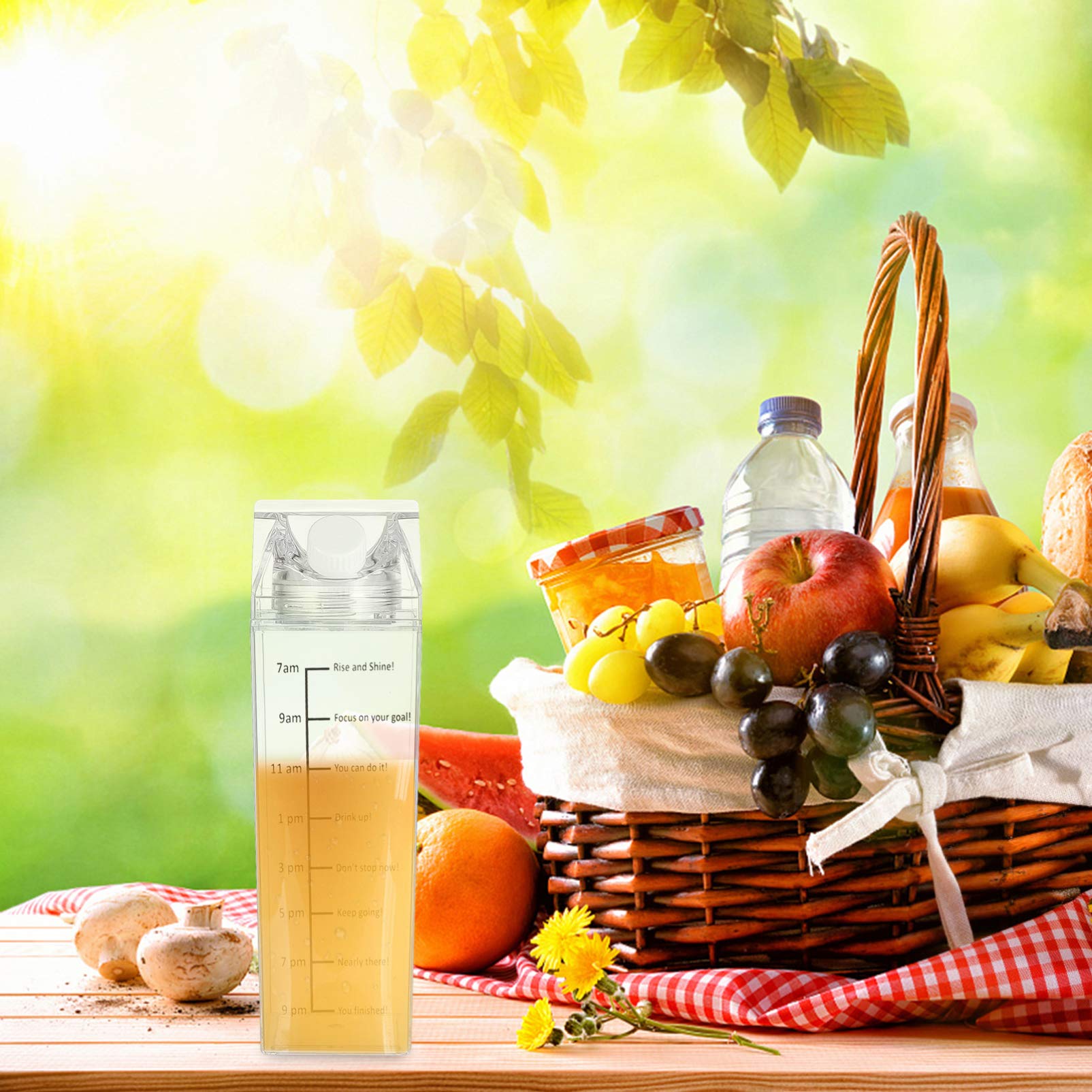 Angoily Clear 1000ml BPA-Free Square Milk Carton Water Bottle with Measurement Scale - Portable & Reusable for Outdoor Sports, Travel, Camping, Hiking, Gym & Daily Hydration