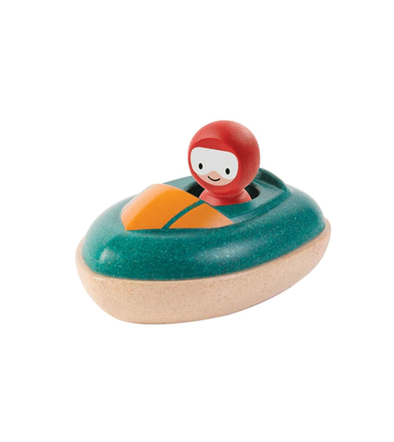 Plan Toys Wooden Speed Boat Toy for Kids - Pretend Play, Bath Time Fun & Outdoor Water Games - Perfect for Imaginative Play and Early Learning