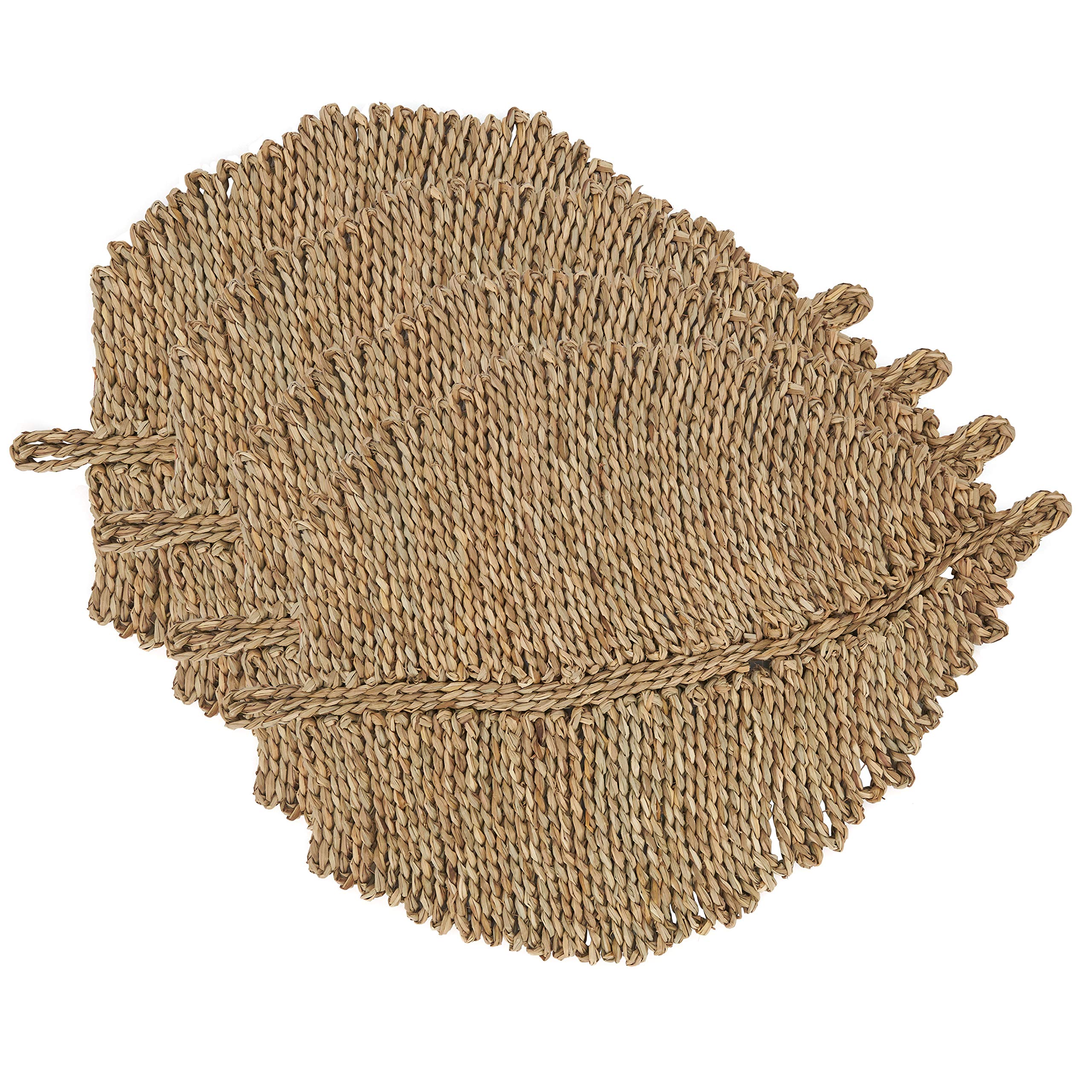 Natural Sea Grass Leaf Placemats Set of 4 - Eco-Friendly Round Table Mats for Dining, Kitchen, or Outdoor Picnic Use