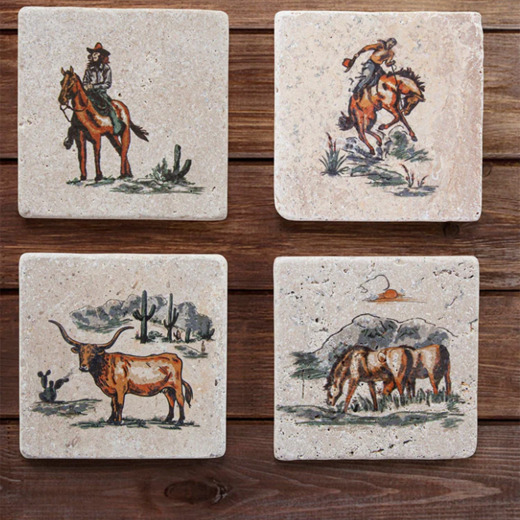 Ranch Life Coasters Set - Durable & Stylish Drink Coasters for Western Home Decor - Perfect for Cowboy Bars, Ranch Houses & Country Themed Parties