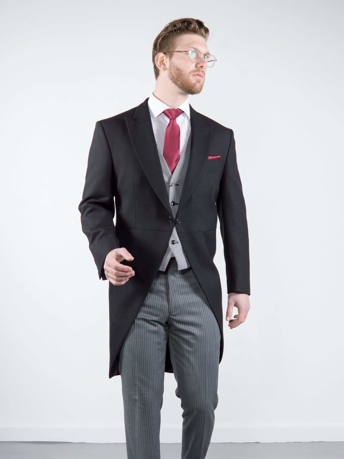 Classic Black Herringbone 3-Piece Morning Suit for Men - Formal Wedding Attire, Groom Suit, Business Events & Special Occasions