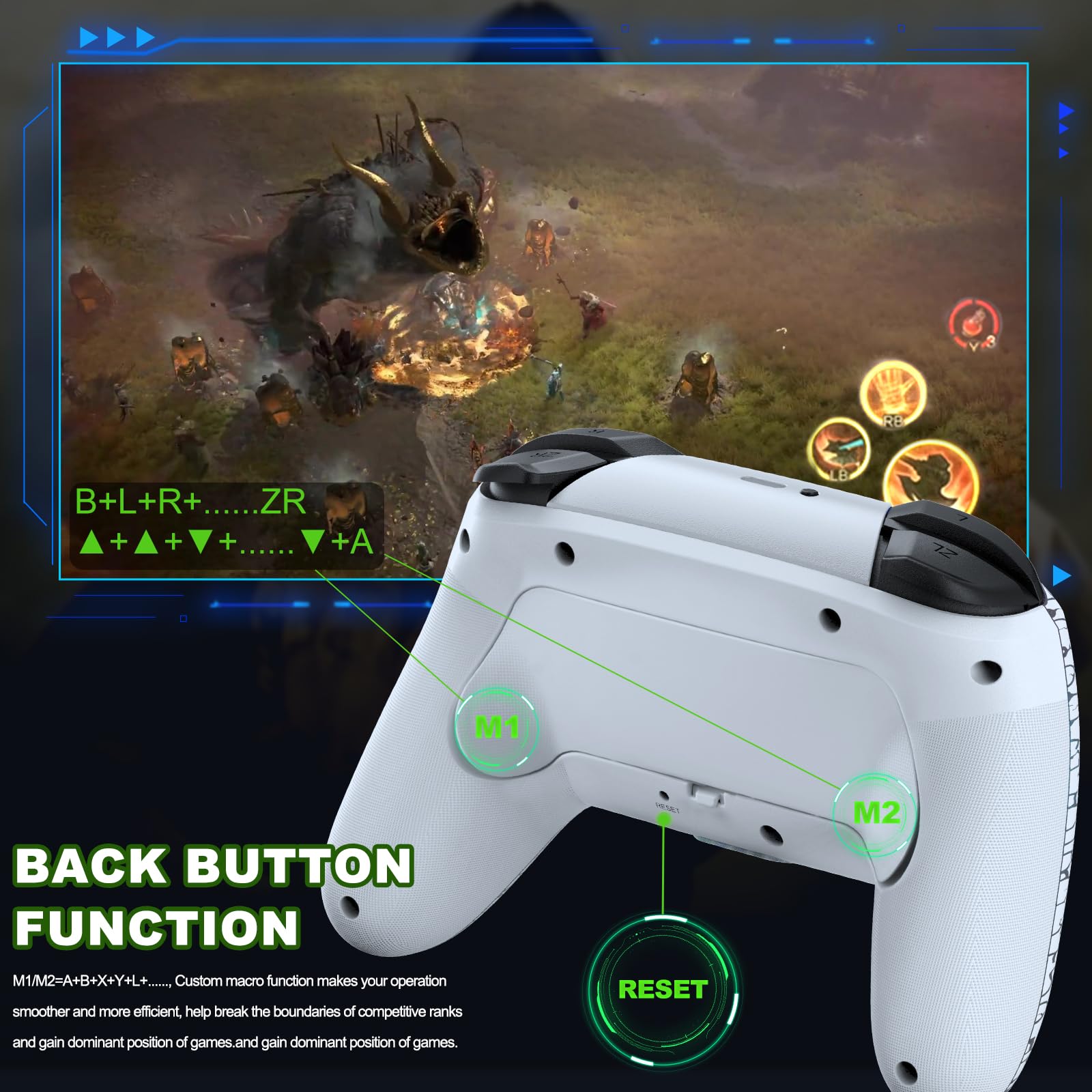 Wireless Switch Pro Controller for Nintendo Switch/Lite/OLED, PS4/PS3, PC, iPhone & Android - RGB Lighting, 6-Axis Gyro, Vibration & Turbo Function - Perfect for Gaming, Streaming & Multiplayer Sessions