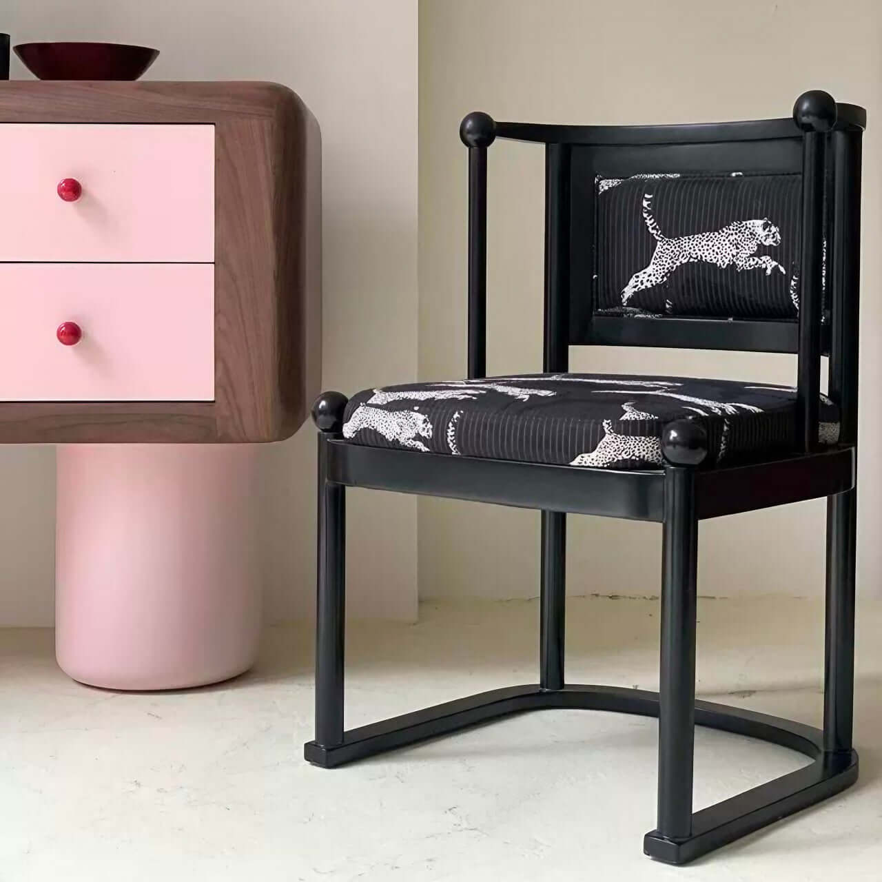 Vintage Black Fabric Leopard Print Dining Chair - Single Seat Modern Accent Chair for Home, Kitchen, Dining Room & Office Decor