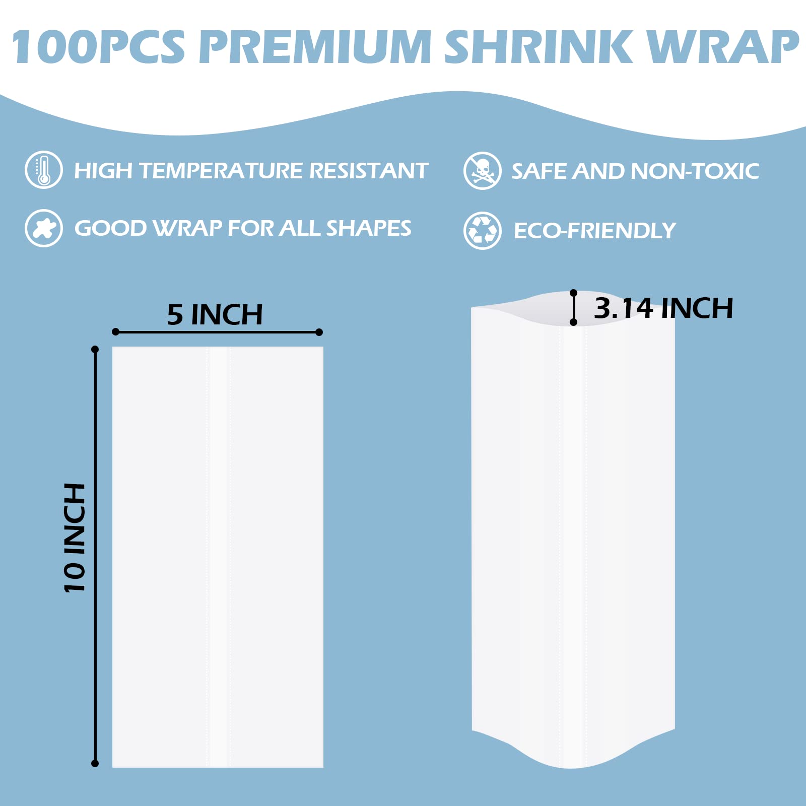 HTVRONT 5X10 Inch Sublimation Shrink Wrap for Tumblers - 50PCS Heat-Resistant Shrink Wrap Sleeves for DIY Sublimation Projects | Perfect for Custom Tumbler, Mug, and Cup Wrapping