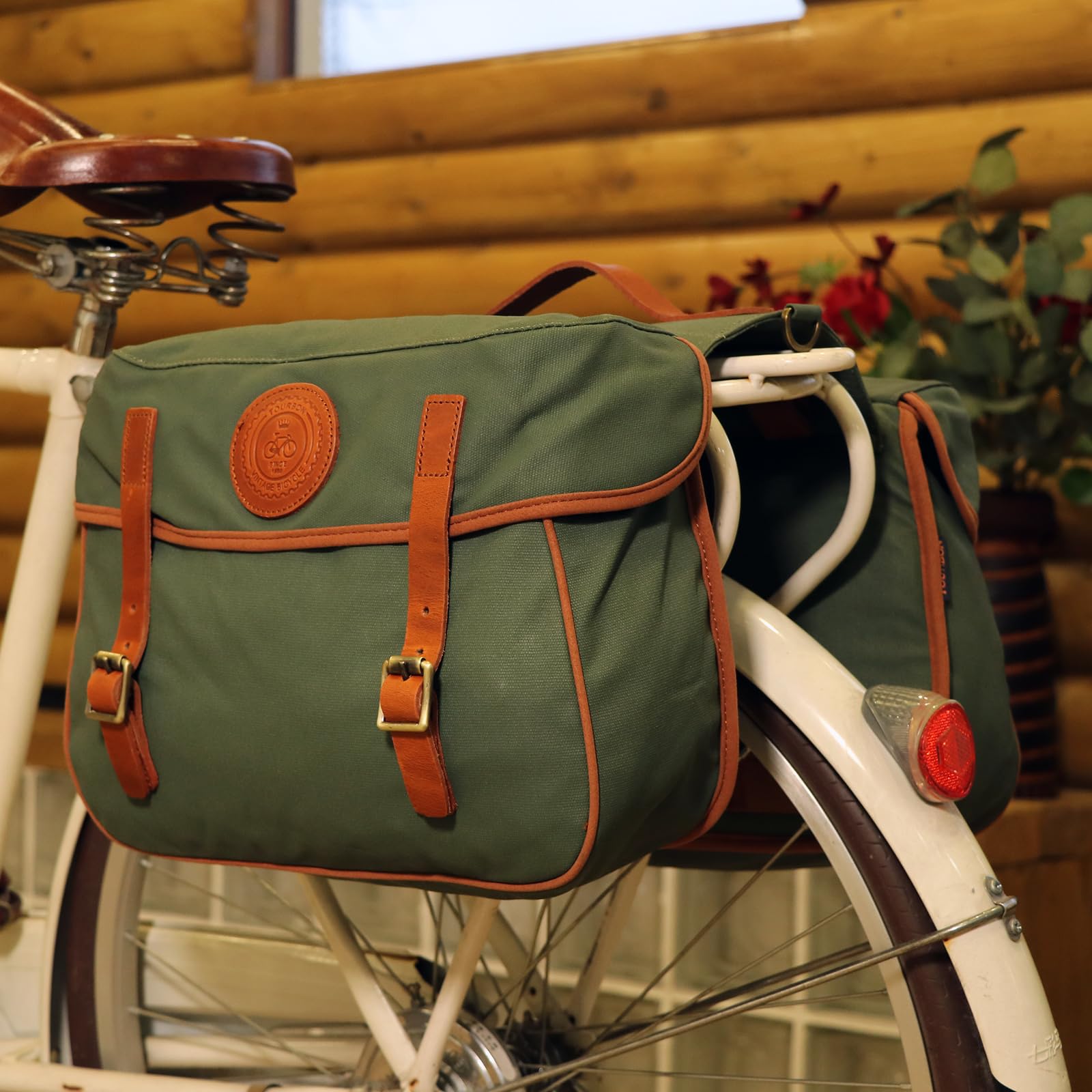 Waterproof Canvas Bicycle Pannier Bags - Tourbon Bike Rear Seat Carrier Bag with Double Side Panniers for Cycling, Commuting & Outdoor Adventures