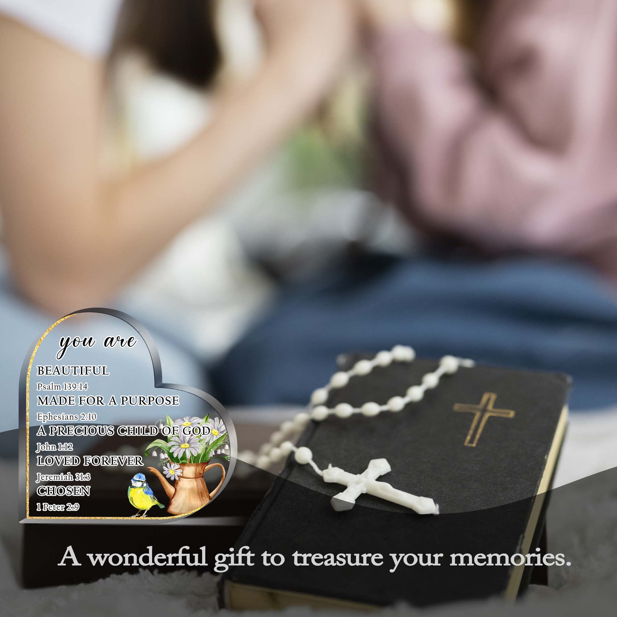Inspirational Christian Gifts for Women - Bible Verse Acrylic Heart Plaques with Prayer Room & Home Office Decor - Unique Encouragement Gift for Girl, Mom, Friend, Sister - Perfect for Daily Devotion, Faith-Based Decor & Spiritual Encouragement