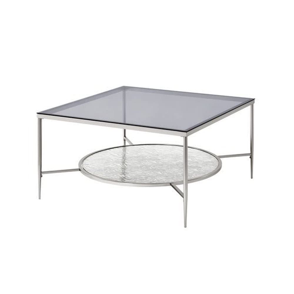 Modern Silver Glass Coffee Table with Round Shelf - Perfect for Living Room & Office