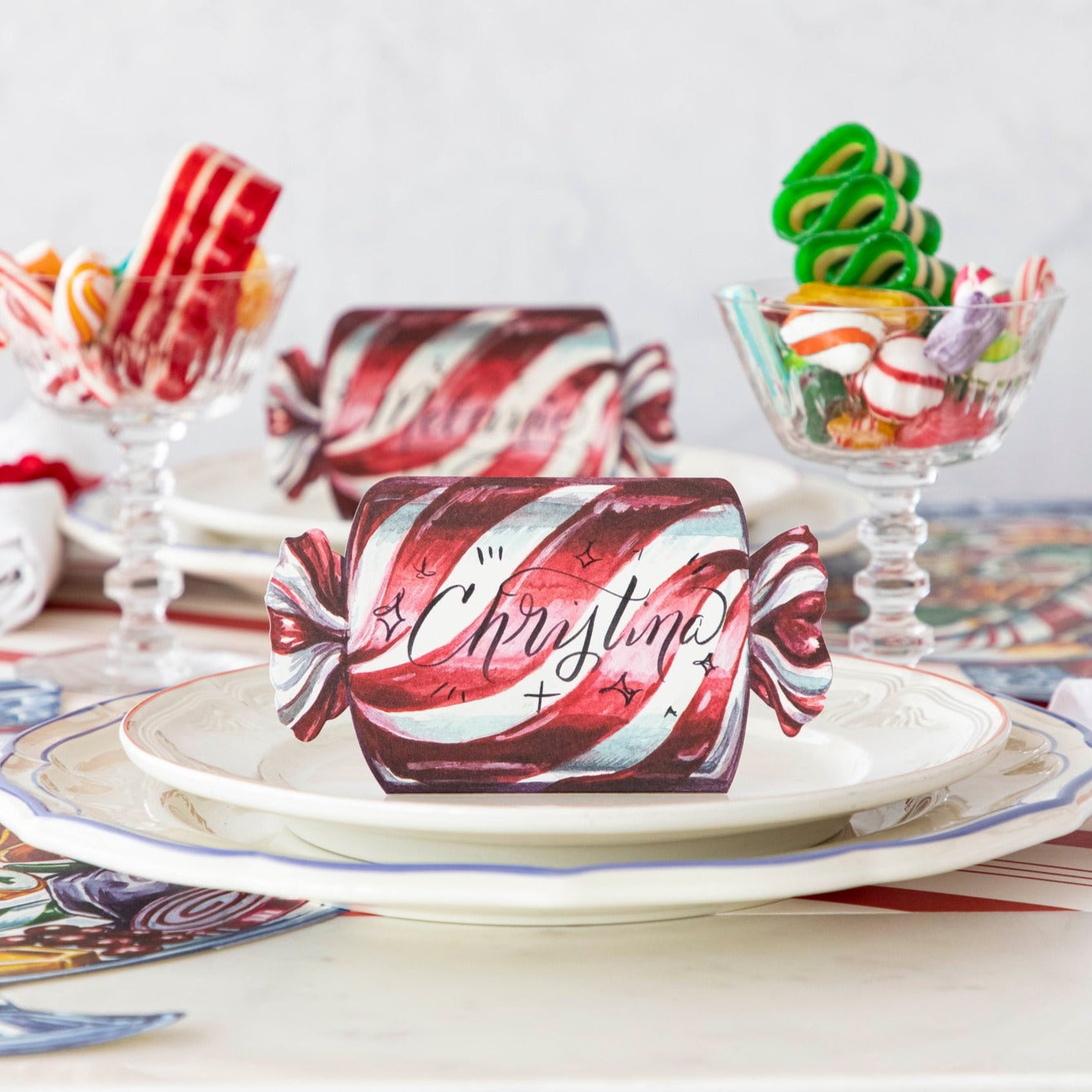 Personalized Christmas Candy Place Cards - Holiday Party Decorations for Table Settings & Festive Celebrations