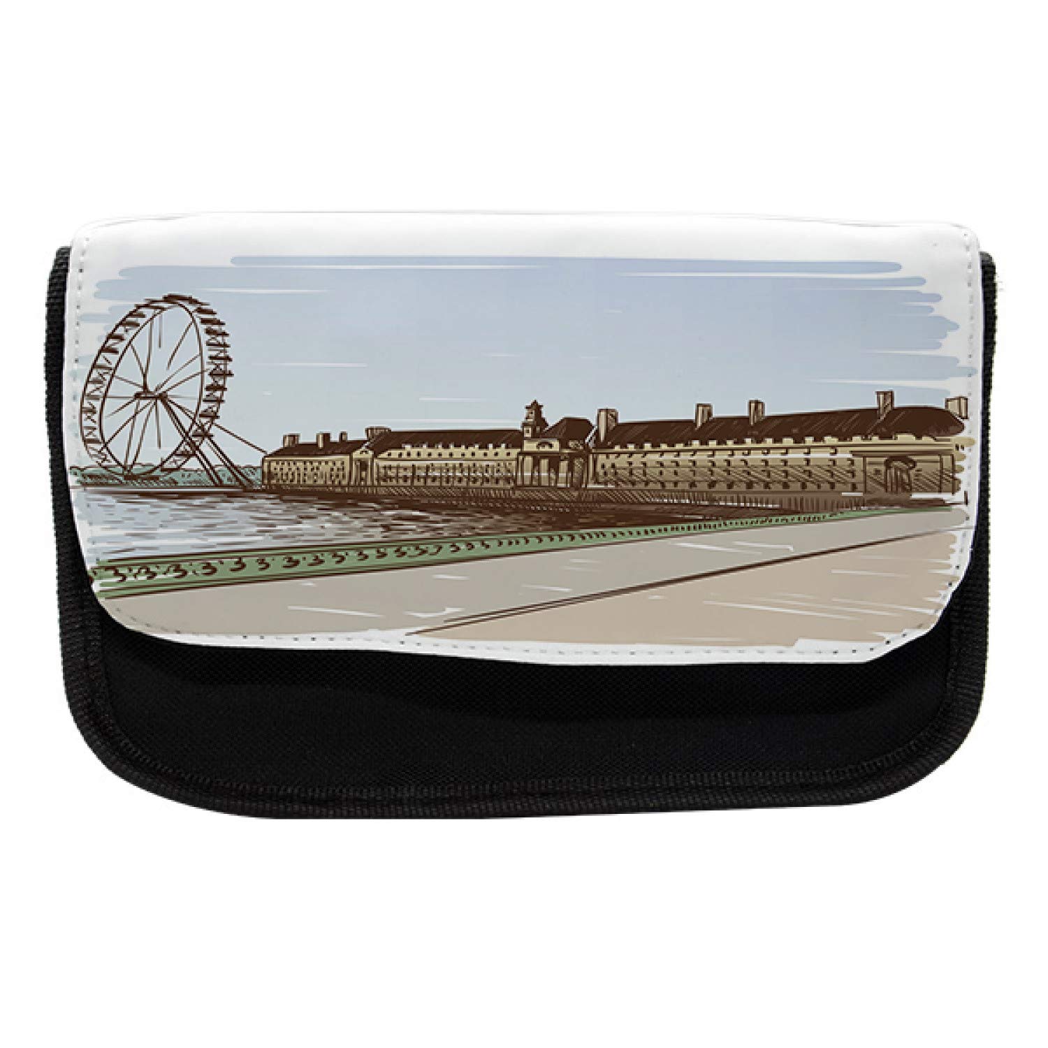 Ambesonne London Pencil Case - Buckingham Palace Art Design Double Zipper Fabric Pen Pouch 8.5 x 5.5 Inches Multicolor - Perfect for School, Office & Travel Organization