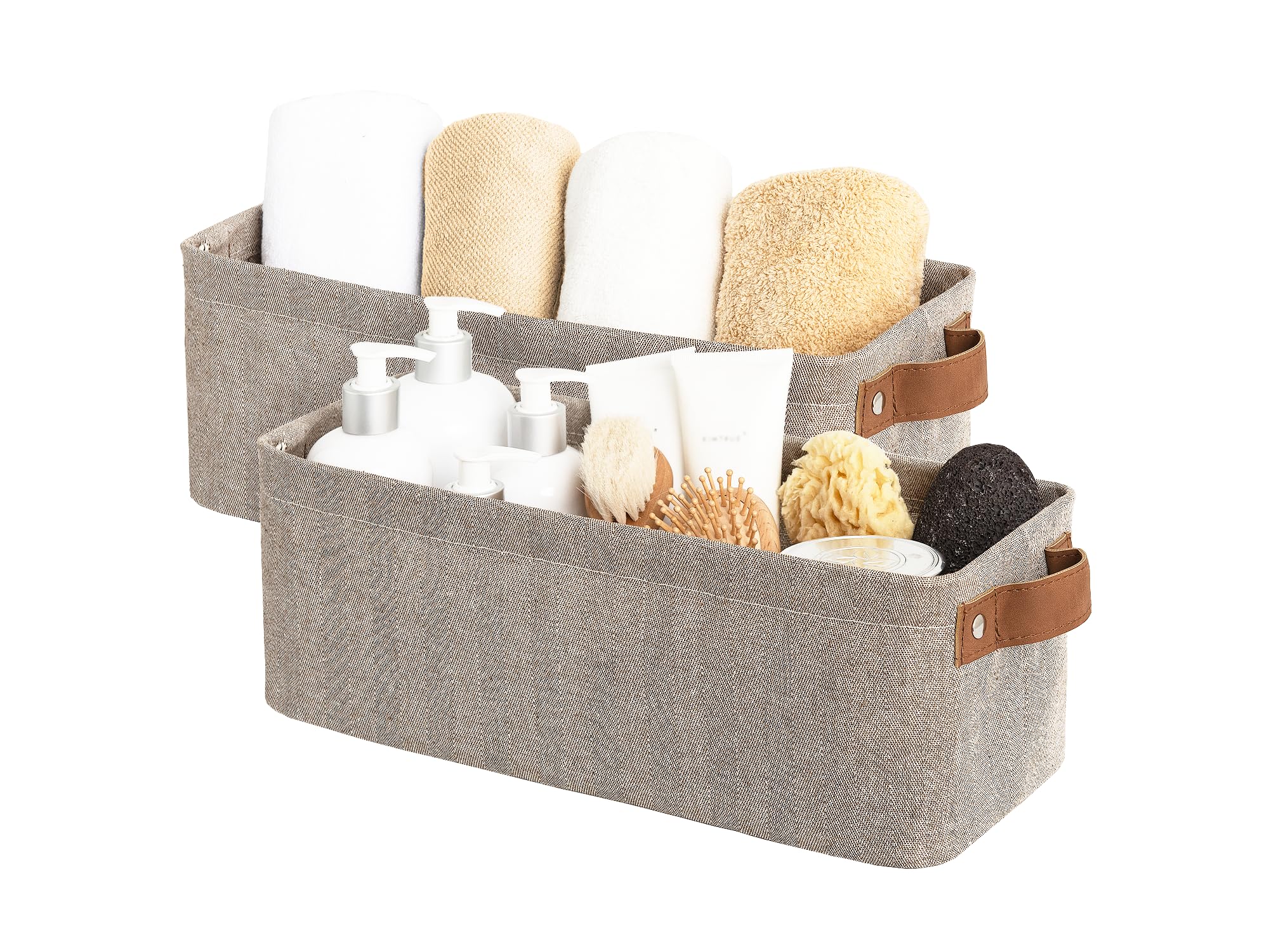 StorageWorks Narrow Fabric Storage Bins with Handles - 2-Pack Small Closet Organizer Baskets for Shelves, Toilet Paper & Home Organization (Brown/Beige) | Perfect for Bedroom, Bathroom & Pantry Storage