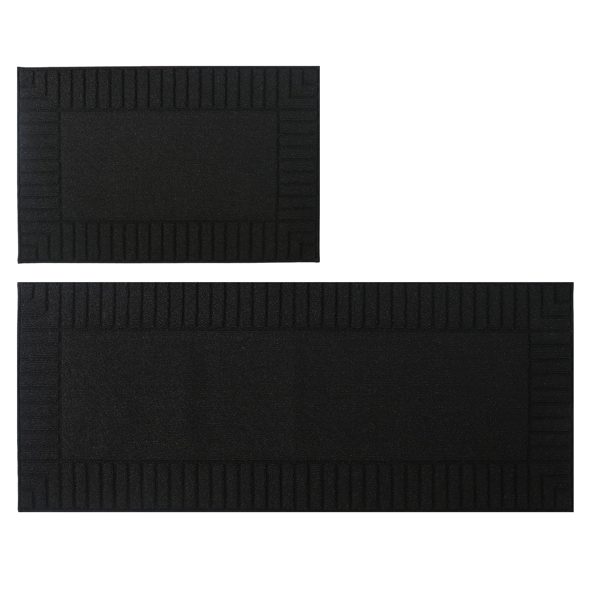 BEQHAUSE 2-Pack Non-Slip Kitchen Rugs and Mats, Absorbent Washable Floor Mats for Kitchen (24x35inch & 24x60inch, Black) - Perfect for High-Traffic Areas, Sink Front & Cooking Spaces