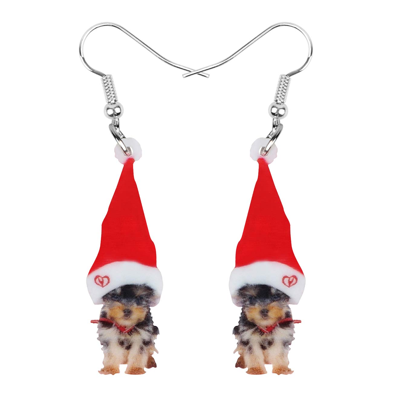 DUOWEI Acrylic Christmas Dog Earrings - Chihuahua, Pug & Yorkshire Pet Dangle Jewelry for Women, Kids & Teens | Cute Animal Gift for Holidays, Parties & Everyday Wear