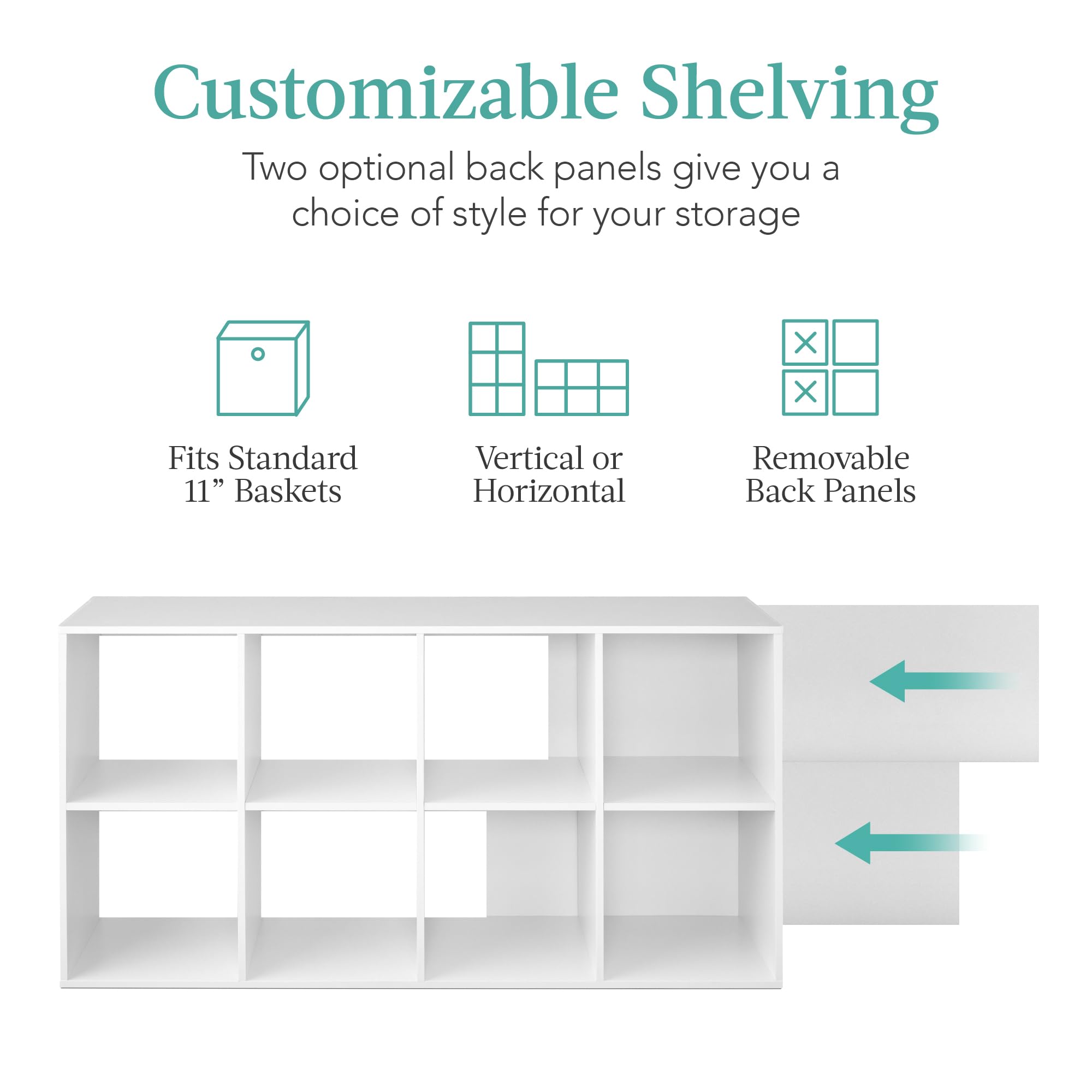 Best Choice Products 8-Cube Storage Organizer Shelf - 11 Inch Cubes, Customizable Bookcase with 3 Removable Back Panels - White - Perfect for Living Room, Bedroom, Office & Kids Room Organization