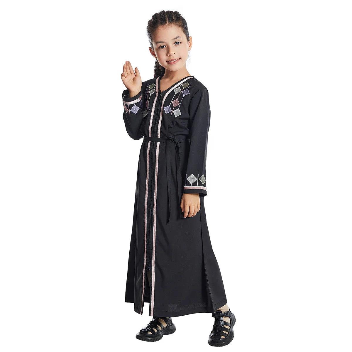 Elegant Middle Eastern Arab Girl Embroidered Abaya Dress #25623 - Perfect for Eid, Weddings & Special Occasions