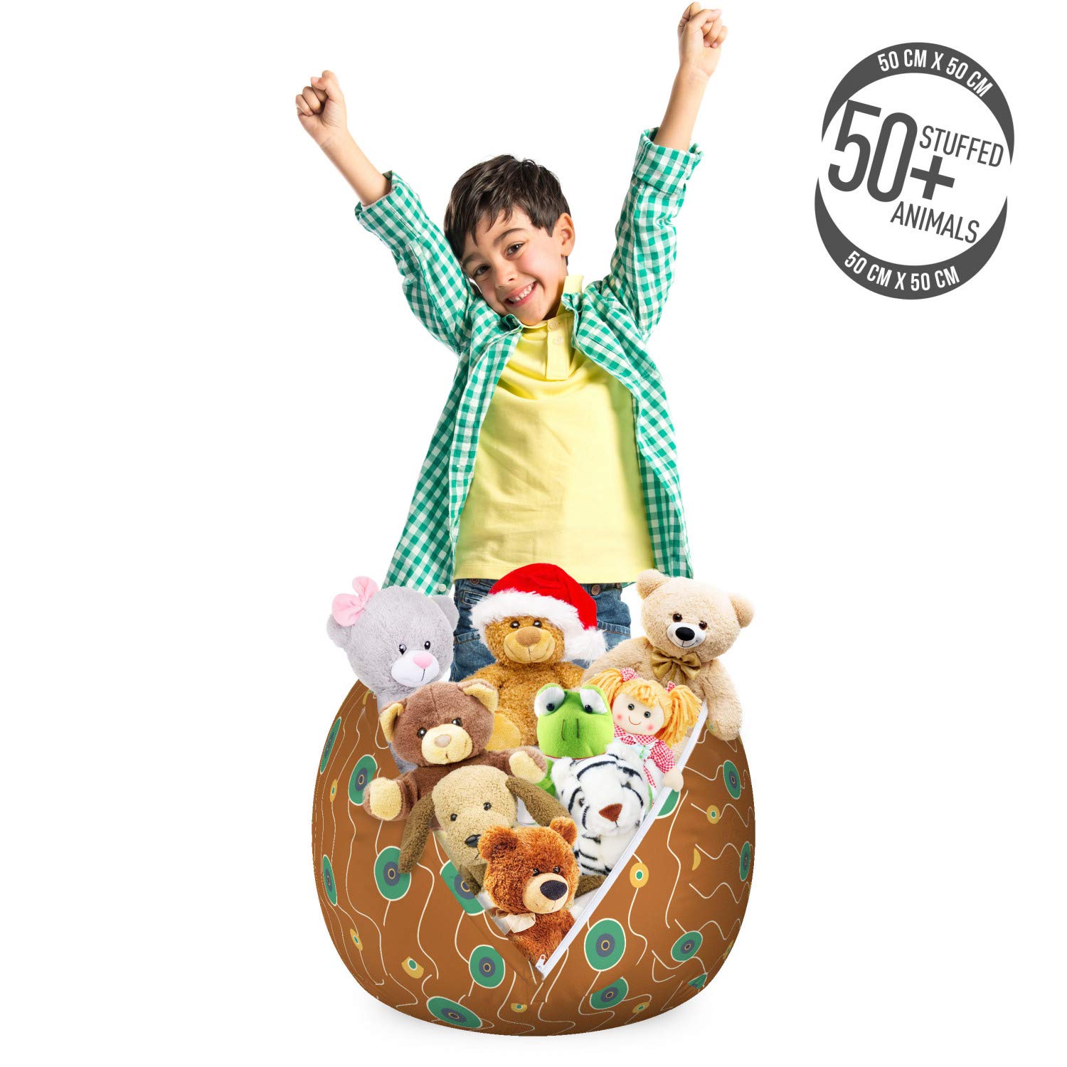Ambesonne Abstract Toy Storage Bag Chair with Circular Eyeball Motif Print - Washable Stuffed Animal Organizer, Small Size in Amber Seafoam - Perfect for Kids' Room, Playroom & Nursery Organization