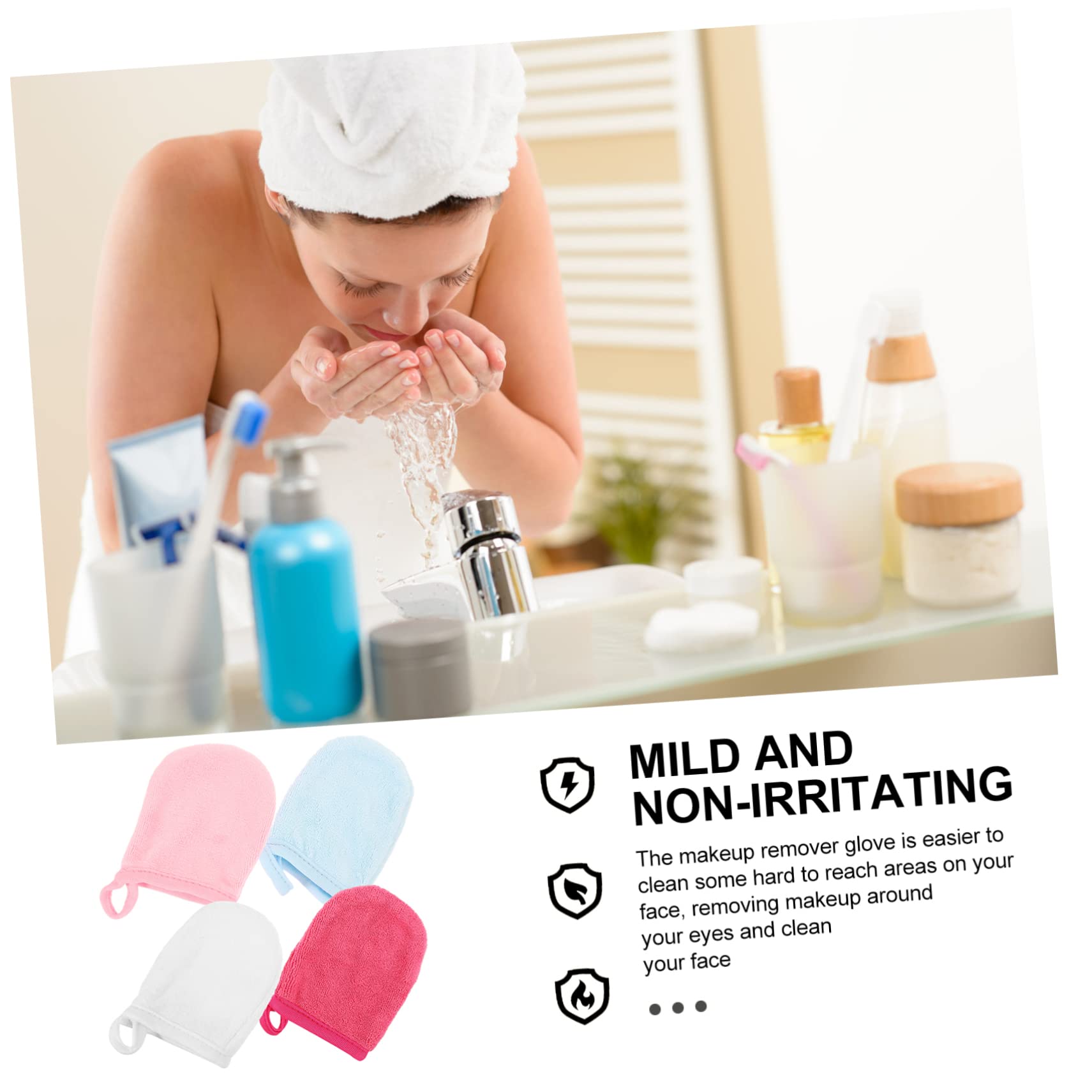 Makeup Cleaning Gloves Set of 4 - Soft Fiber Face & Hair Washcloth Mitts, Comfortable Makeup Remover Towel & Scrub Gloves for Skincare Routine | Perfect for Daily Cleansing, Spa Nights & Travel
