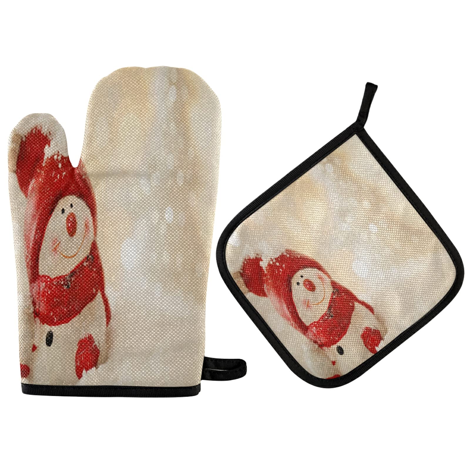 QUGRL Christmas Snowman Oven Mitts & Pot Holders Set - Heat Resistant Kitchen Gloves for Baking, Cooking & BBQ - Festive Winter Holiday Decor for Home & Kitchen