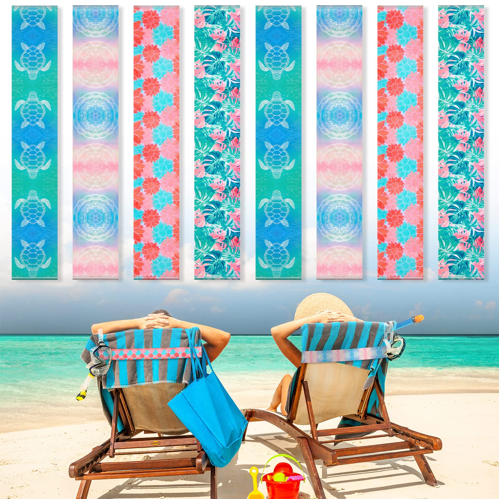 8 Pack Large Elastic Towel Bands for Beach Chairs - 15.75