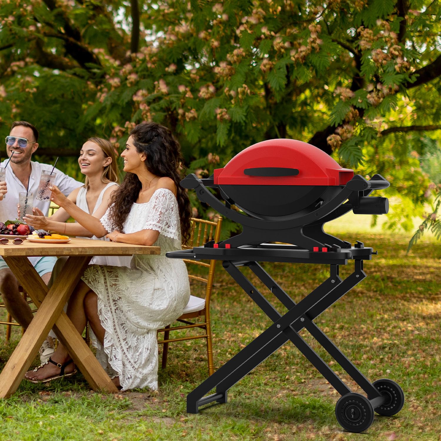 Portable Grill Cart and Cover for Weber Q100 Q1000 Q120 Q1200 Q200 Q2000 Q2200 Series | Folding Stand for Weber Q1400 Q2400 Electric Grills | Replacement for Weber Q Portable Cart | Perfect for Outdoor BBQ, Camping, and Backyard Cooking