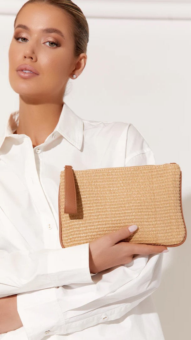 Francesca Weave Pouch Handbag - Natural Tan Crossbody Bag for Women | Perfect for Travel, Shopping & Everyday Use