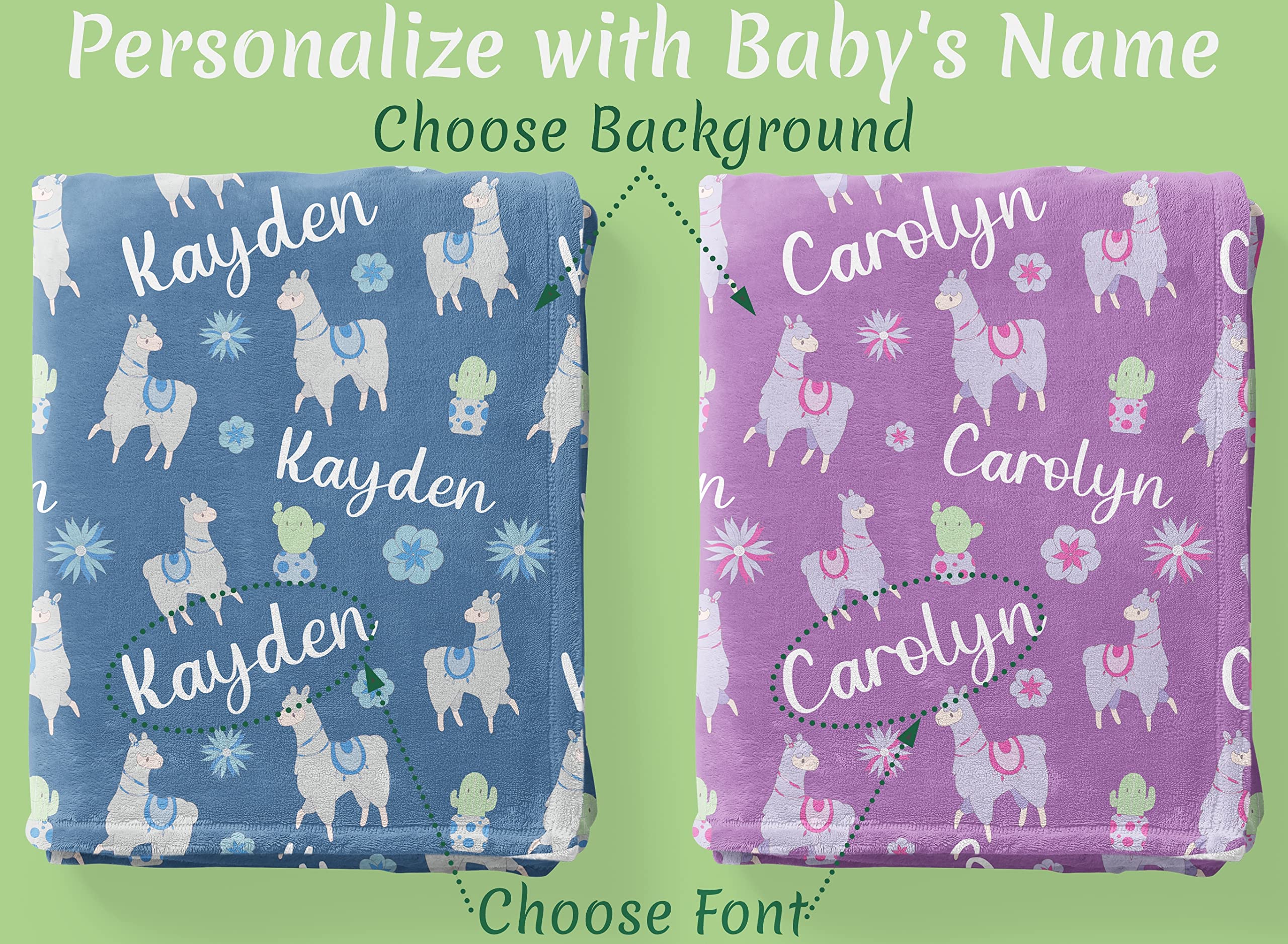 Custom Baby Blankets with Name - Personalized Llama & Cactus Design for Boys & Girls | Soft Unisex Baby Shower, Birthday & Christmas Gift for Newborns, Infants & Toddlers | Perfect for Nursery, Travel & Photo Shoots