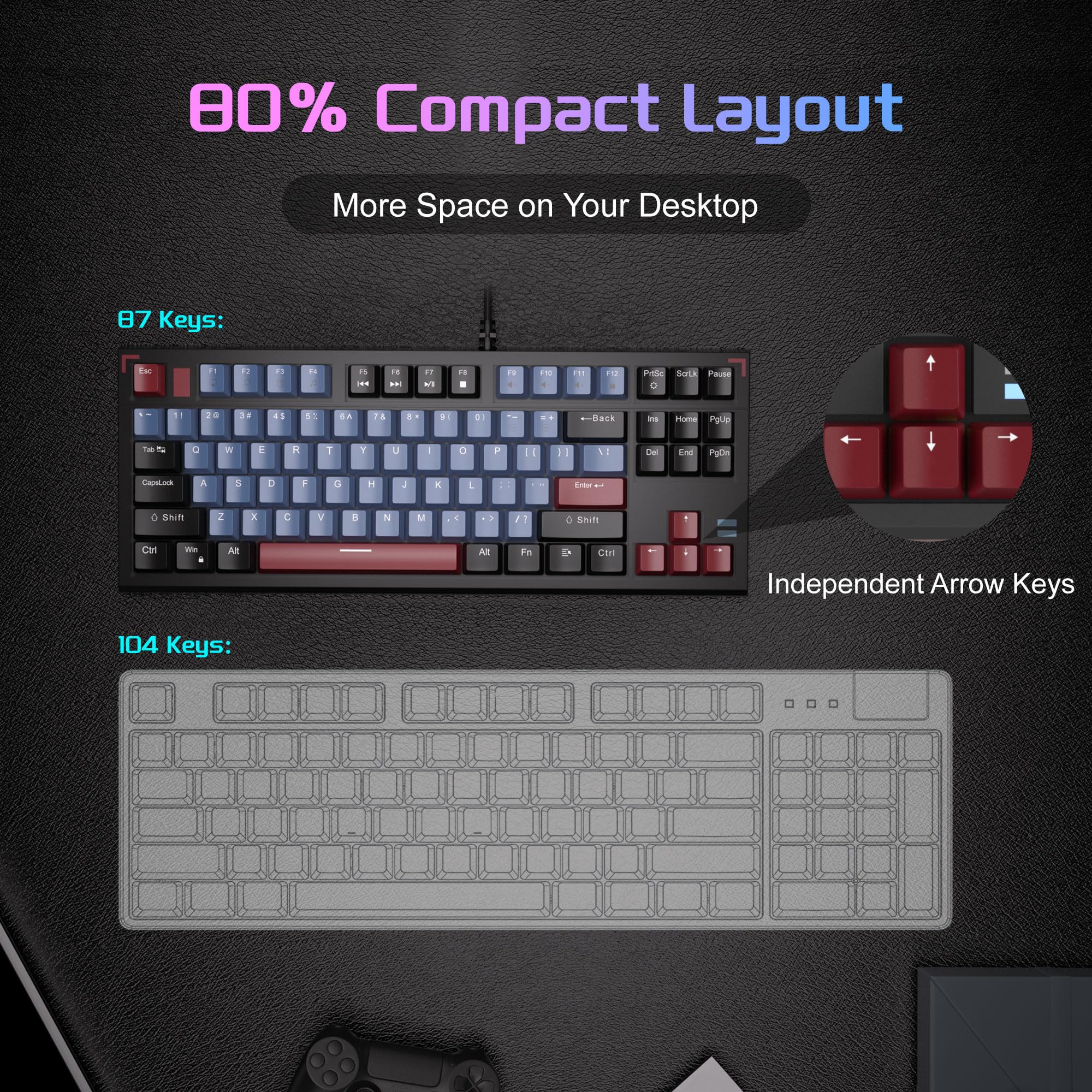 MageGee 87-Key Mechanical Gaming Keyboard with Blue LED Backlit & Brown Switches for PC/Mac - Compact TKL Design for Office & Gaming