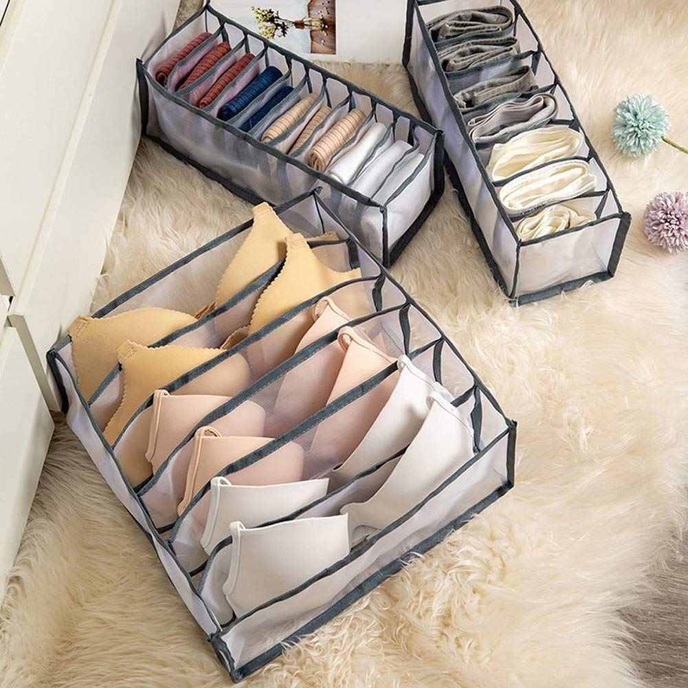 ZanLa Underwear Drawer Organizer Set - 6-Pack Bra & Sock Storage Boxes, Closet Divider for Dresser - Perfect for Organizing Underwear, Socks, Bras, Ties & Accessories | Space-Saving Home & Travel Storage Solution
