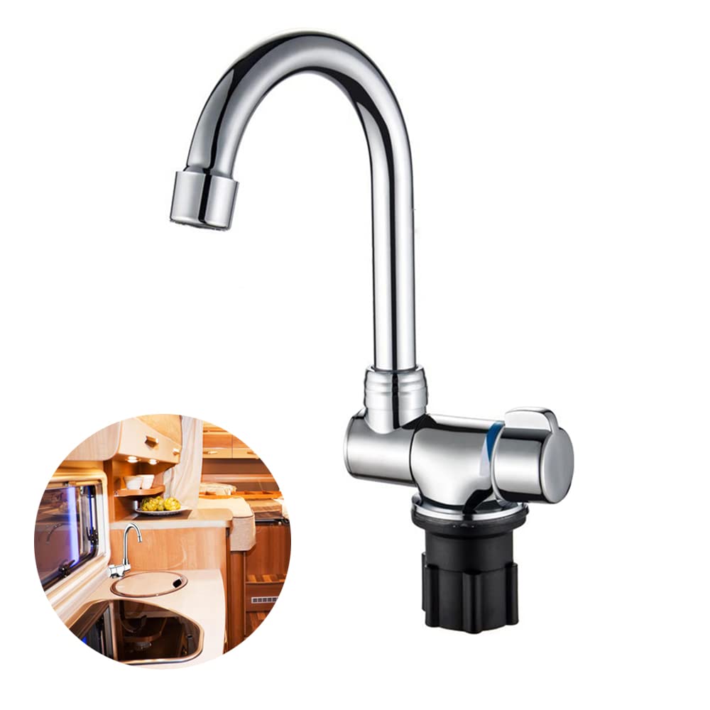 360° Rotating Foldable Kitchen Faucet - Single Handle Hot & Cold Water Mixer Tap with Copper Construction for RV, Boat & Tiny Homes | Perfect for Small Spaces & Mobile Living