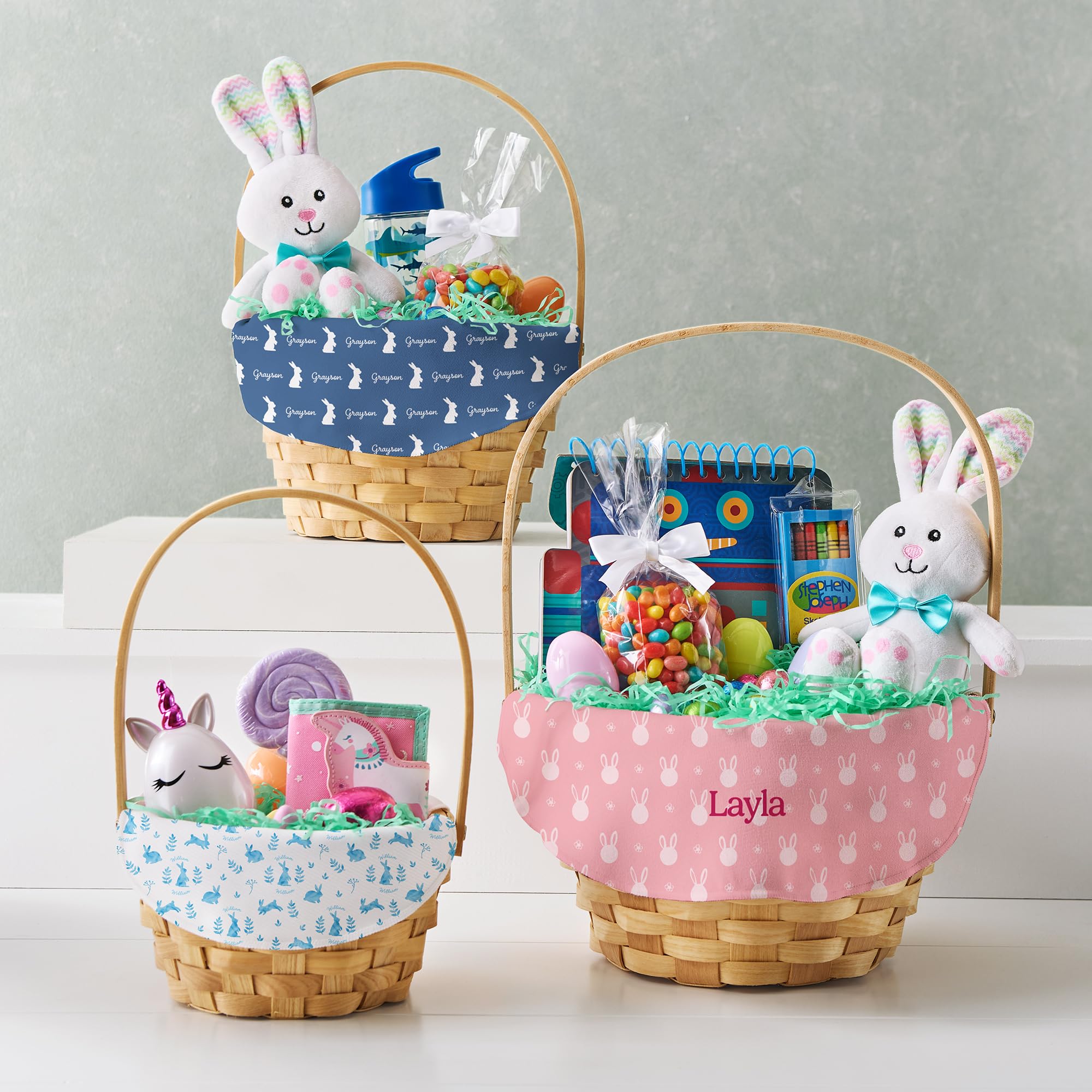 Personalized Easter Basket for Kids - Custom Fillable Wicker Basket with Aqua Bunny Faces - Easter Basket Stuffers for Boys & Girls - Perfect for Easter Egg Hunts, Gift Giving & Holiday Decor