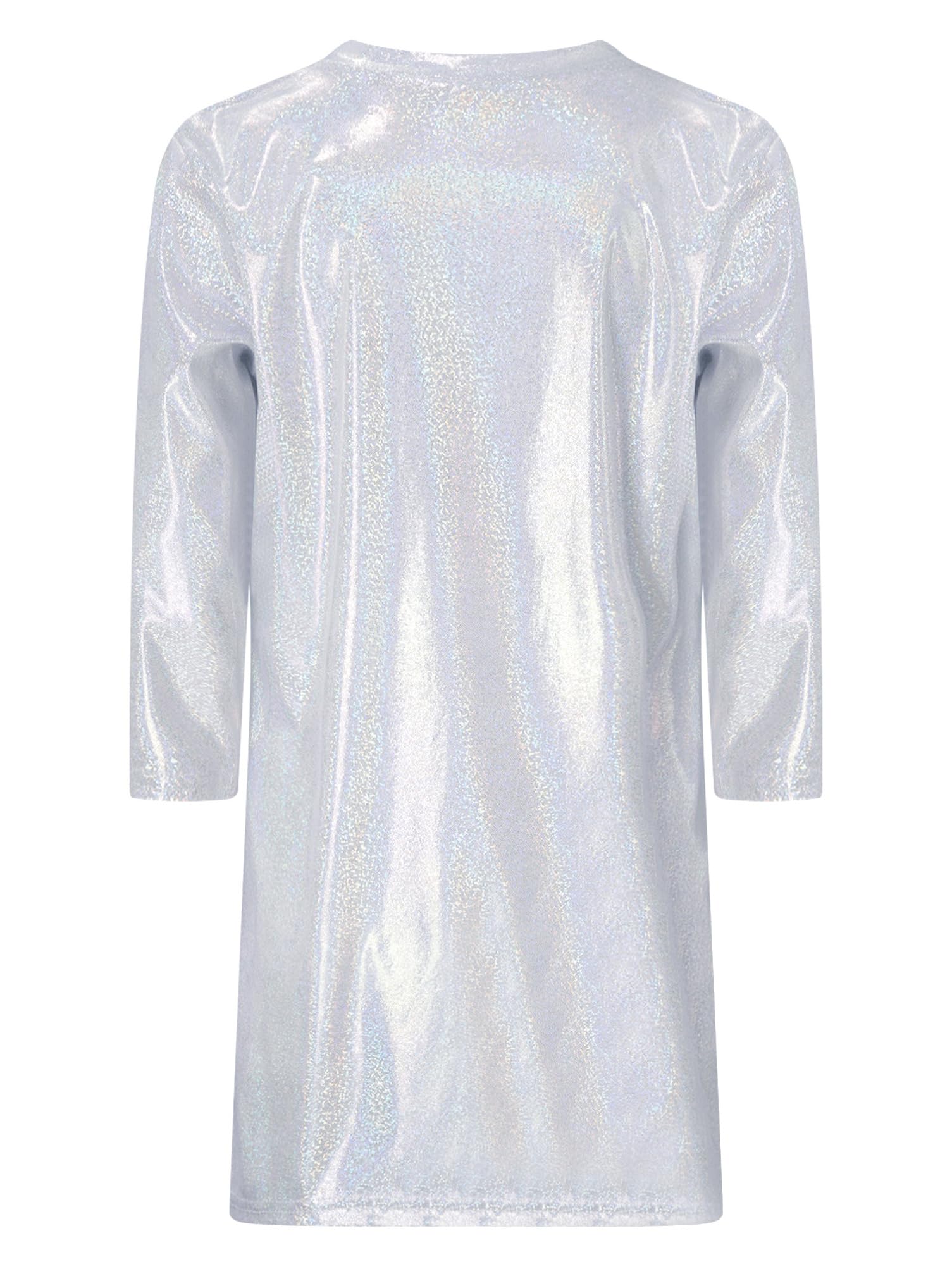 Aislor Girls' Sparkle Jazz Hip Hop Modern Dance Dress - Shiny Metallic Long Sleeve T-Shirt Dress for Kids - Perfect for Dance Recitals, Birthday Parties & Performance Costumes