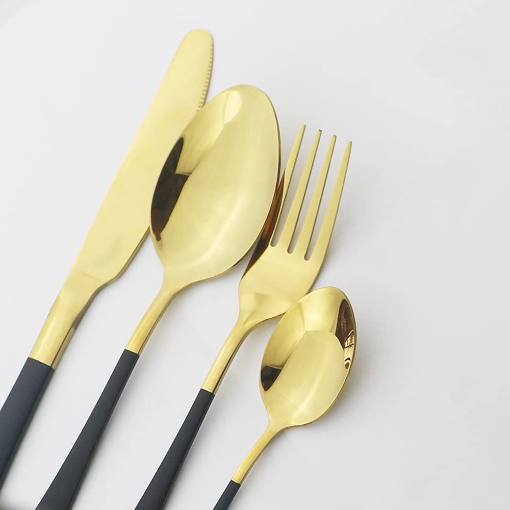 32-Piece Pink Gold Silverware Set - Stainless Steel Knife Fork Spoon Teaspoon Cutlery Flatware for Dining, Kitchen & Tableware - Elegant Gold Finish for Weddings, Parties & Everyday Use - BY ZZYY