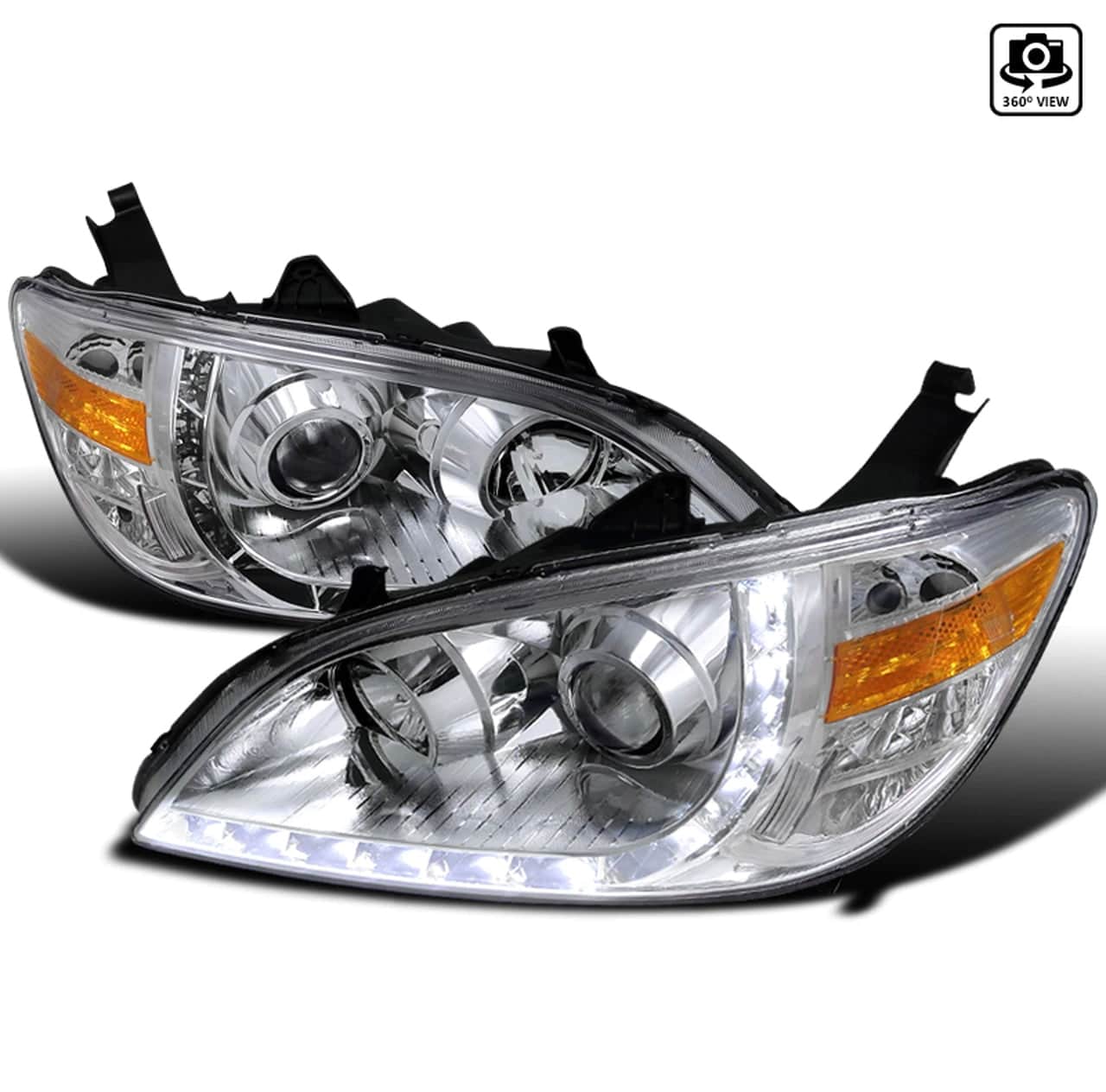 2004-2005 Honda Civic LED Headlights - DRL Projector Headlamp Assembly with Chrome Housing & Clear Lens - Upgrade for Night Driving & Style Enhancement