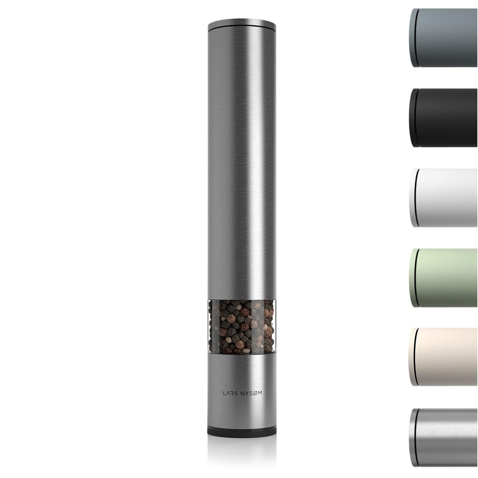 Premium Stainless Steel Salt and Pepper Grinder Set - Adjustable Ceramic Mill for Coarse to Fine Seasoning - Manual Spice Grinder for Kitchen, Dining Table & Outdoor BBQ - LARS NYSØM Design