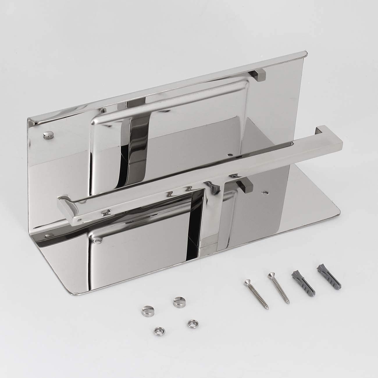 Stainless Steel Wall Mounted Toilet Paper Holder with Shelf - Double Roll Bathroom Tissue Dispenser for Modern Homes & Commercial Spaces