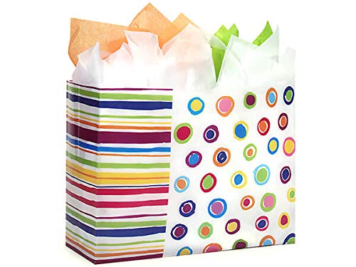 Vogue Rainbow Spots Frosted Plastic Shopping Bags Bulk - 16x6x12 Inches, 250 Bags Per Pack - HD Quality for Grocery, Retail & Gift Wrapping