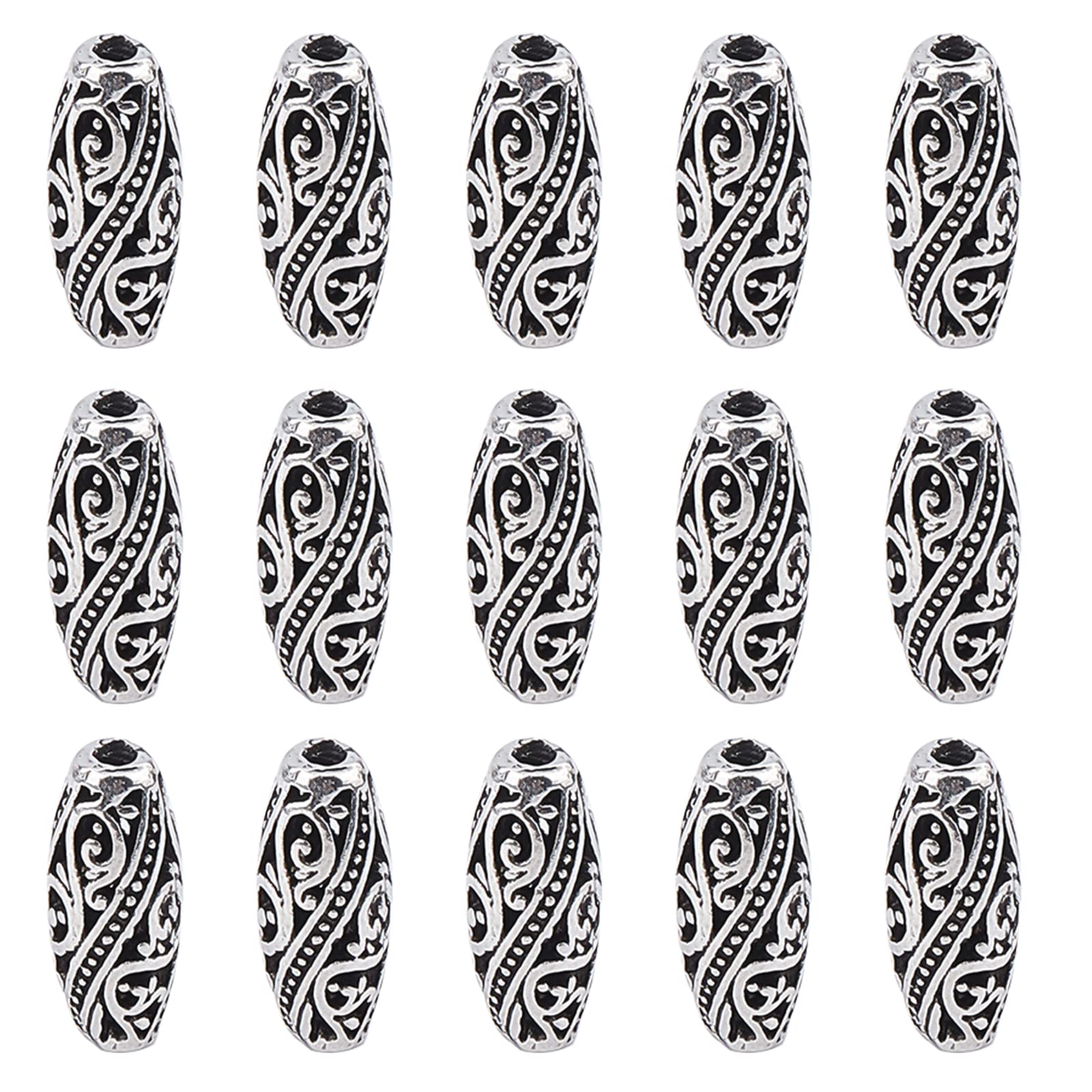 CHGCRAFT 32Pcs Tibetan Beads - Rice Metal Oval Spacer Beads with Flower Pattern for DIY Jewelry Making, Bracelets, Necklaces & Craft Projects (Boho Style Accessories)