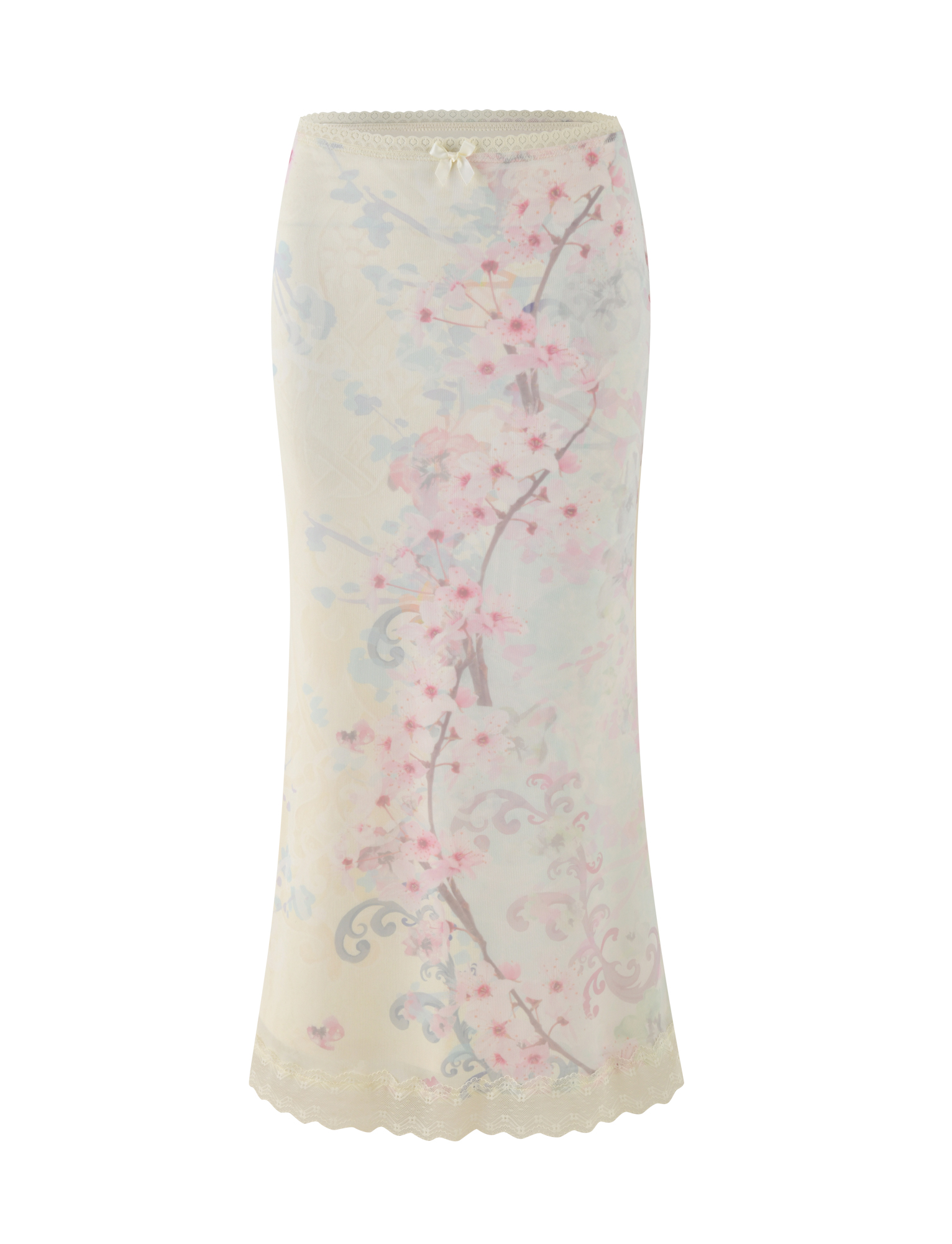 LONIE MIDI SKIRT - Floral Print, Neutral & Washed Cherry Blossom Colors | Women's Casual & Office Wear | Perfect for Spring, Summer & Special Occasions