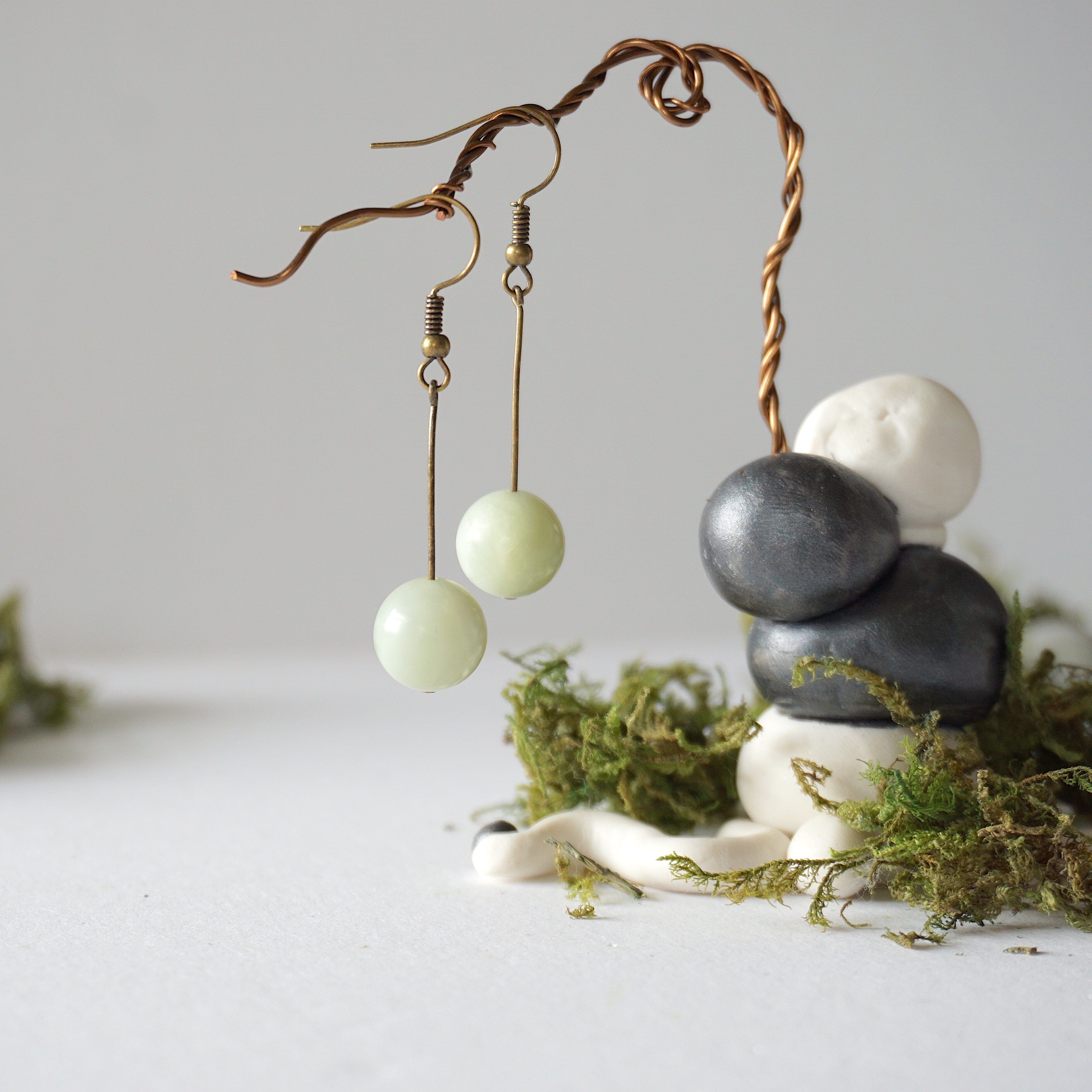 Exquisite Jade Bead Drop Earrings in Antique Bronze - Elegant Dangle Jewelry for Women, Perfect for Weddings, Parties & Special Occasions