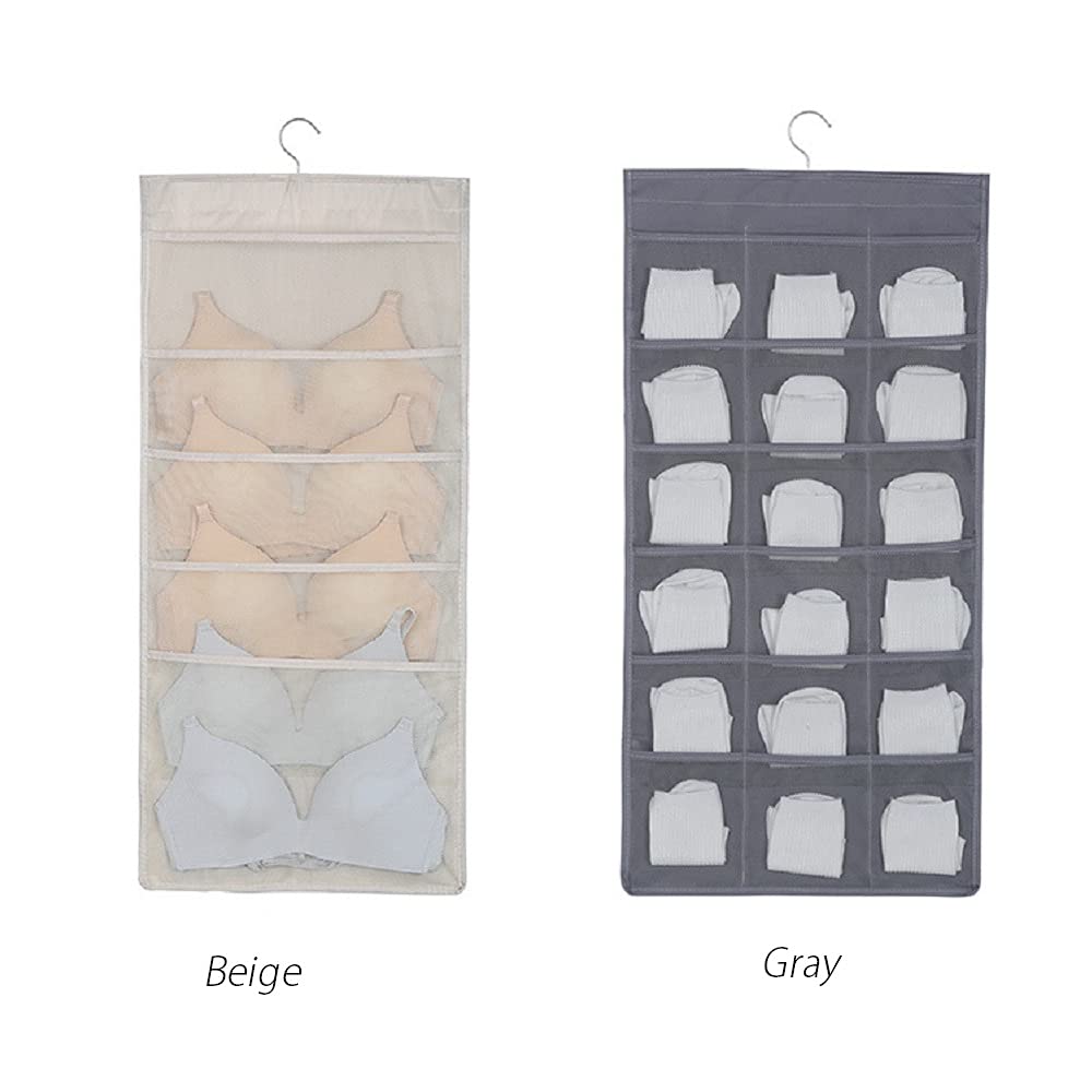 Hanging Closet Organizer with 24 Pockets - Space Saving Storage for Clothes, Jewelry, Socks & Underwear | Perfect for Bedroom, Pantry & Travel Organization (Beige)