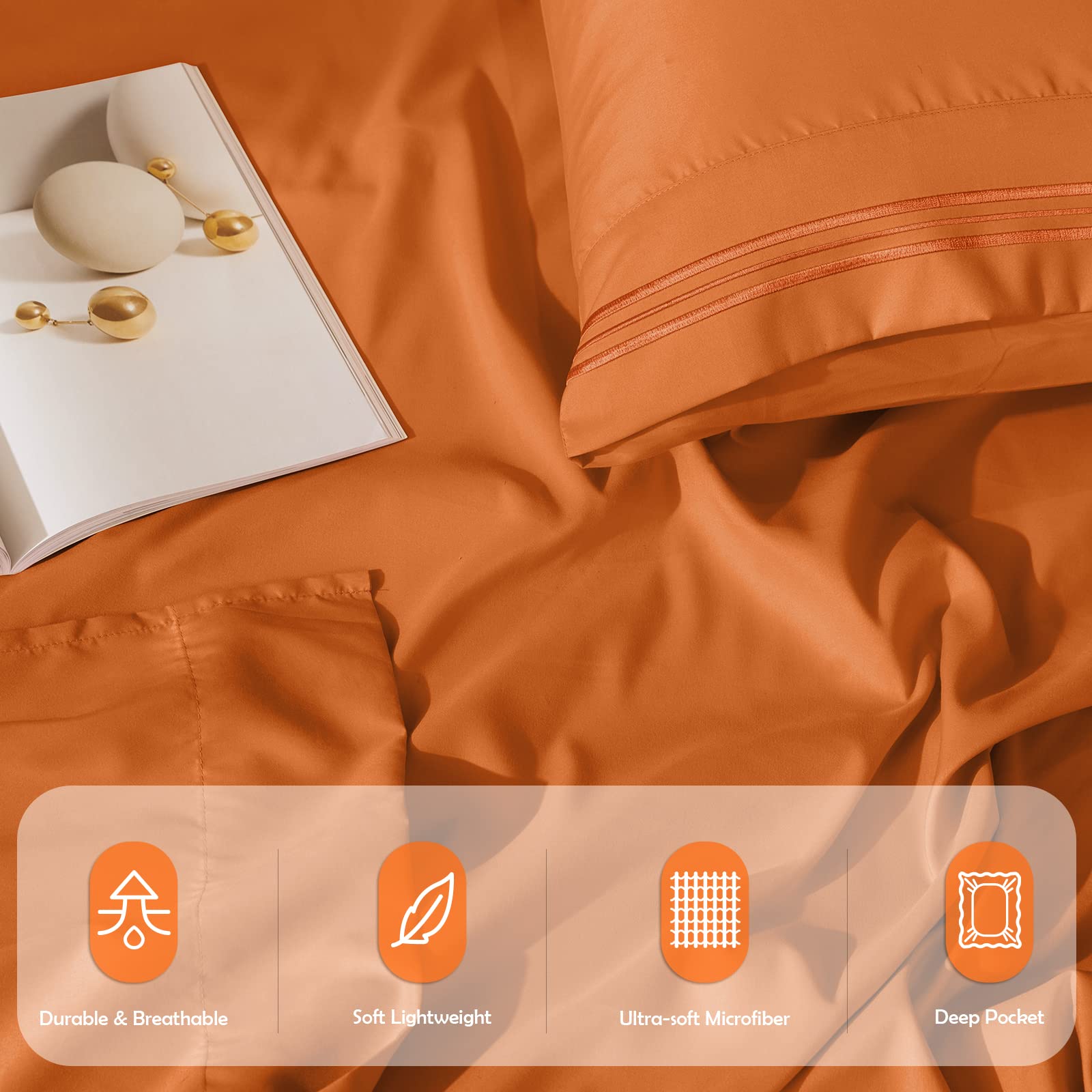 REDKEY Twin Size Bed Sheets Set - 3 Piece Soft Breathable Bedding with Deep Pocket & Wrinkle Resistant Pillowcases (Twin, Persimmon) - Perfect for Kids' Rooms, Guest Beds & Dorm Essentials