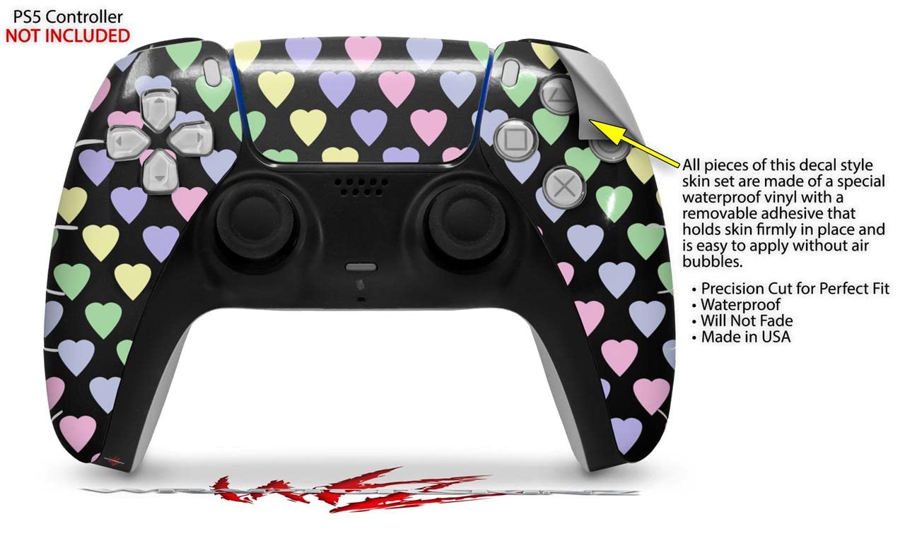 PS5 DualSense Controller Skin Wrap - Pastel Hearts on Black for Gaming & Protection
