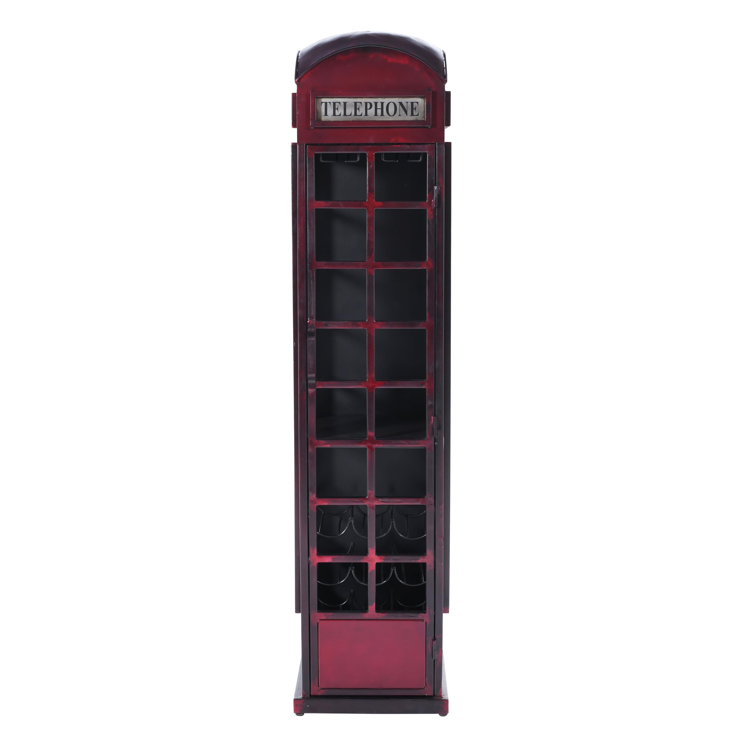 Vintage Telephone Booth Clock Tower Bar Cabinet with Wine Rack & Storage - Retro Pub Decor for Home, Lounge & Man Cave - Perfect for Entertaining & Whiskey Display