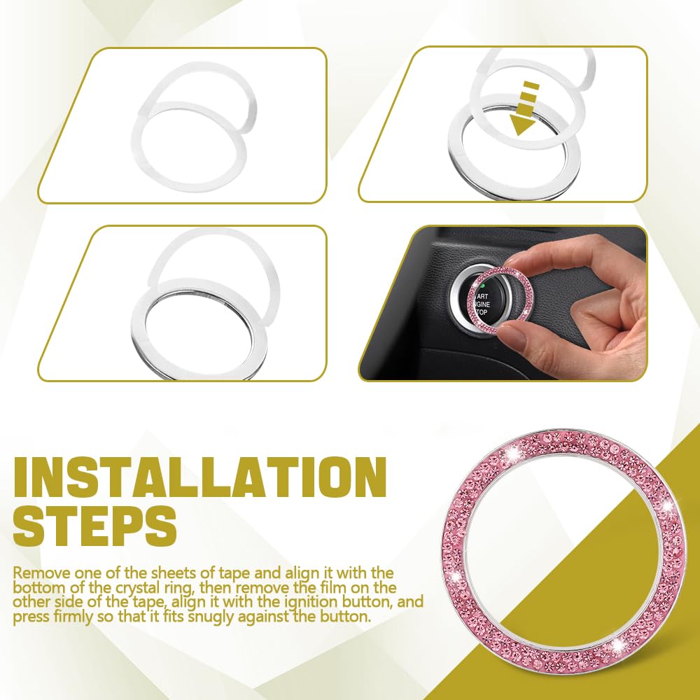 Sparkling Crystal Rhinestone Car Ring Emblem Sticker - Push Start Button Cover & Key Ignition Knob Ring - Elegant Car Interior Decoration for Women - Perfect for Luxury Vehicle Customization & Gift Giving