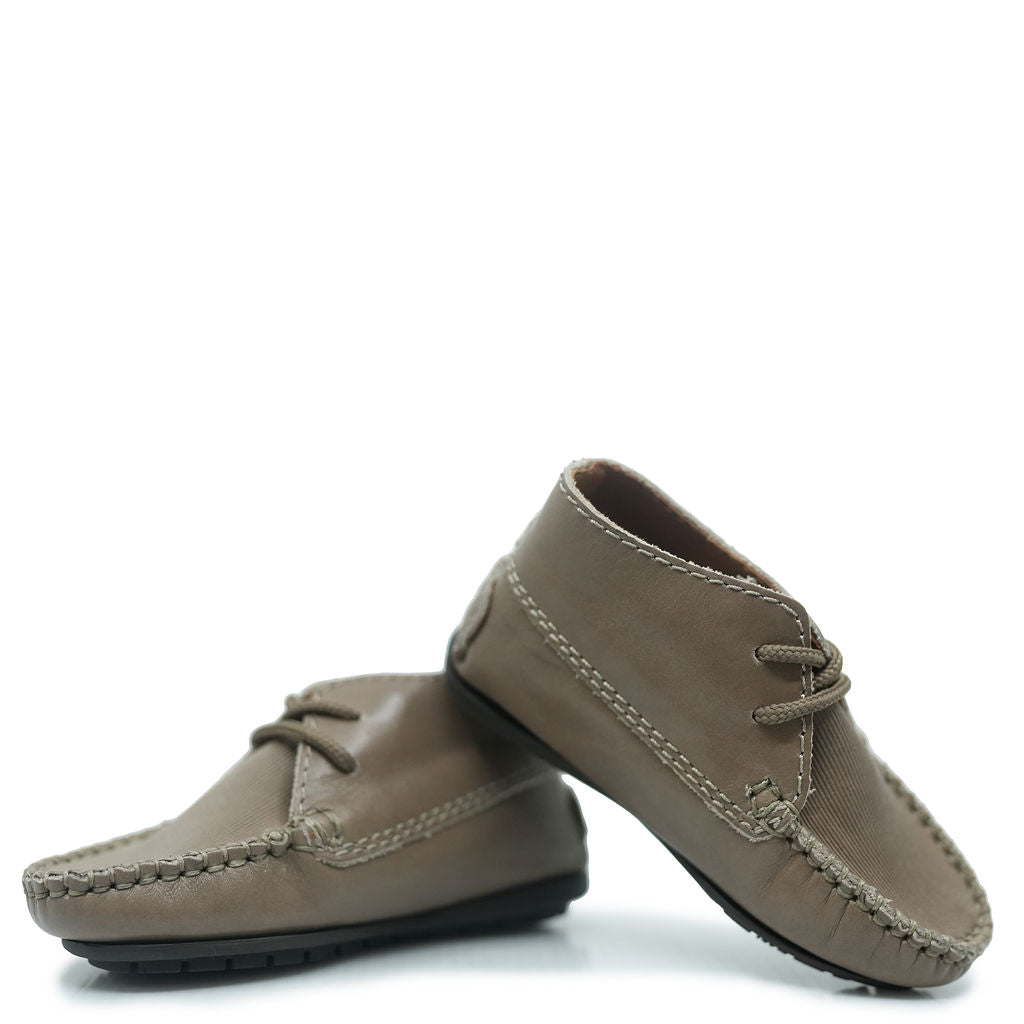 Atlanta Moccasin Taupe Stamped Baby Booties - Soft Leather First Walkers for Newborns & Infants | Perfect for Special Occasions & Everyday Wear