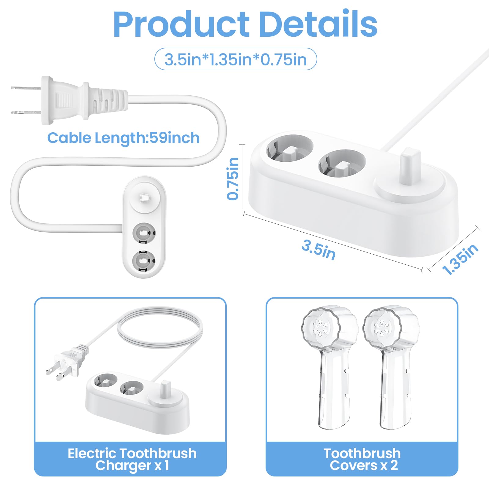 Oral-B Braun Electric Toothbrush Charger with Storage Space - Waterproof Inductive Charging Base (Model 3757) - Compatible with Most Oral-B Braun Toothbrushes - Includes 2 Toothbrush Covers - Perfect for Home, Travel & Bathroom Use