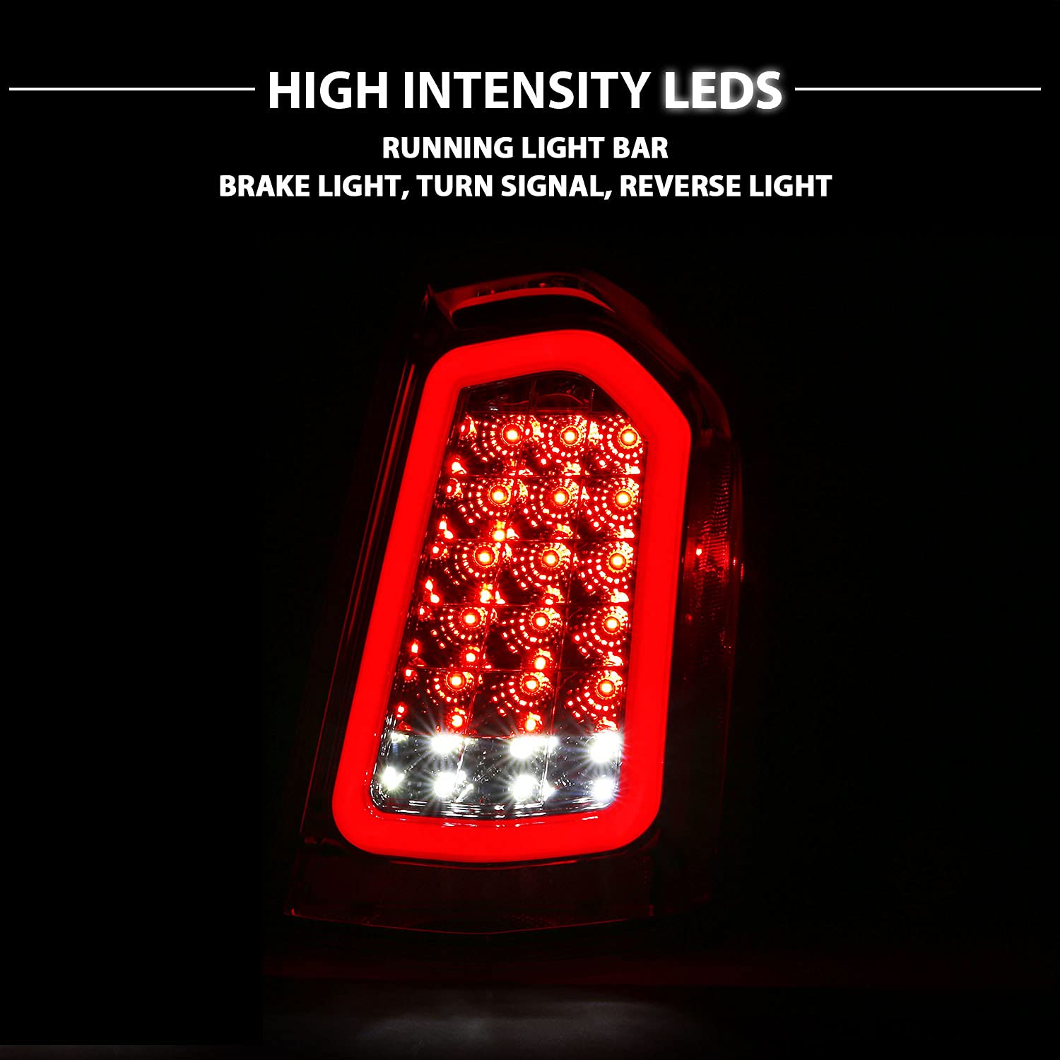 AmeriLite Chrome Full Intense LED Parking Light Bar - Brake & Reverse Tail Lights for 2011-2014 Chrysler 300 | Durable & Bright LED Lights for Night Driving & Enhanced Safety