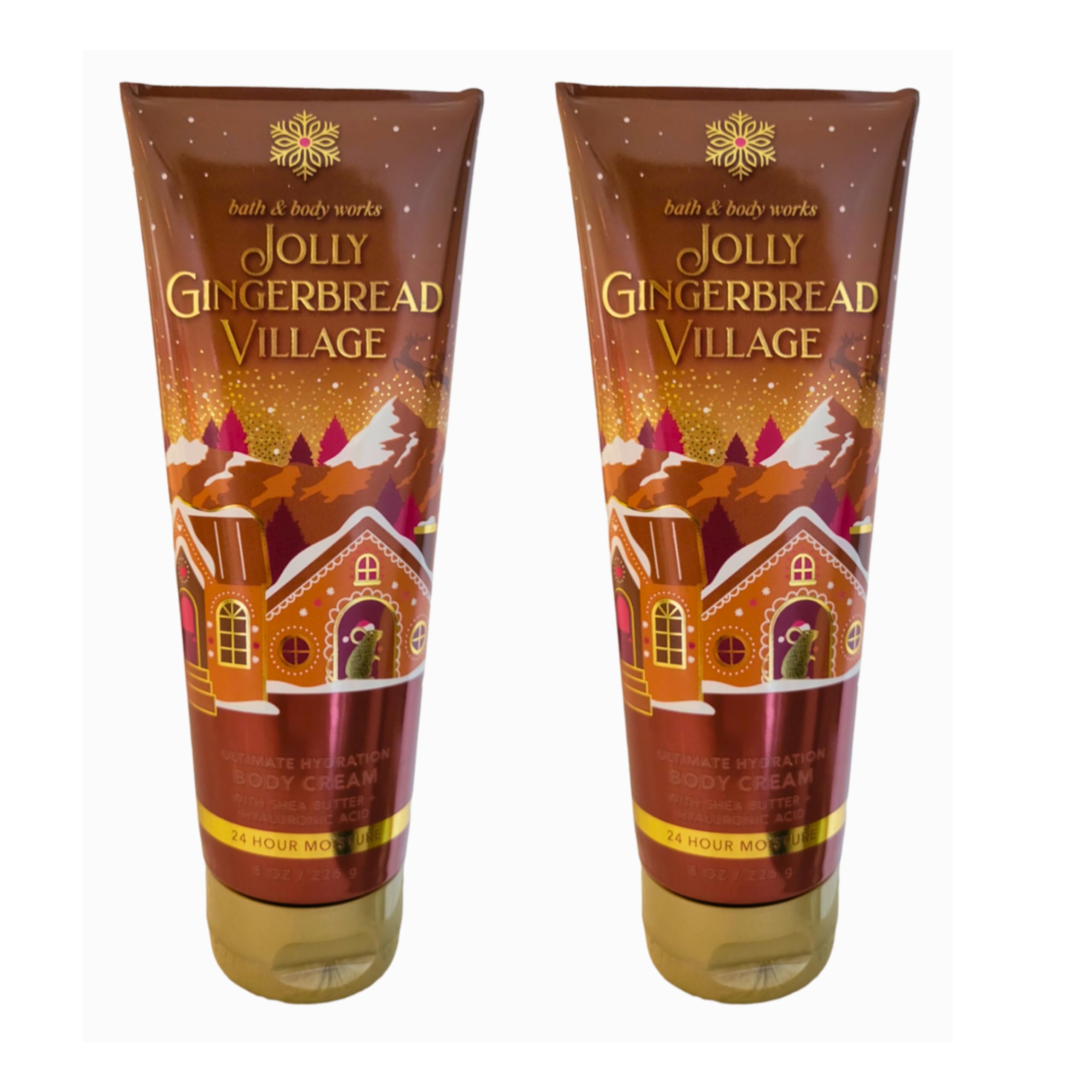 Bath & Body Works Ultra Shea Body Cream - 8oz Each, Pack of 2 (Jolly Gingerbread Village) - Deep Moisturizing Hand & Body Lotion for Dry Skin - Perfect for Winter Hydration & Holiday Gifts