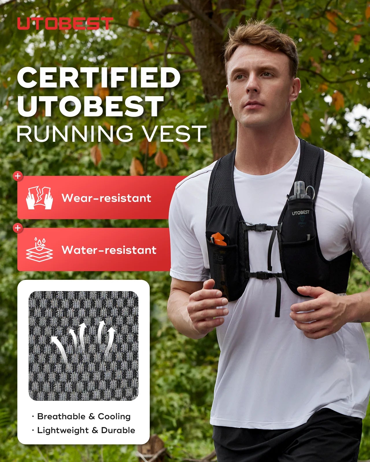 UTOBEST UTR112 Ultra Lightweight Hydration Pack - Breathable Trail Running Vest for Marathon, Cycling & Hiking - Perfect for Outdoor Adventures & Long-Distance Sports