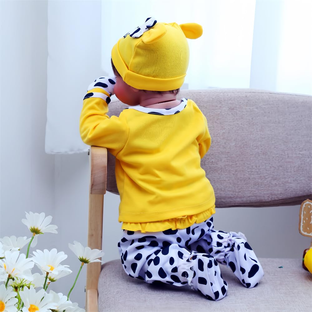 5pcs Yellow Cow Outfit Set for 17-23 Inch Reborn Baby Dolls - Newborn Doll Clothes & Accessories for Boys & Girls | Perfect for Photography, Collecting & Gift Giving