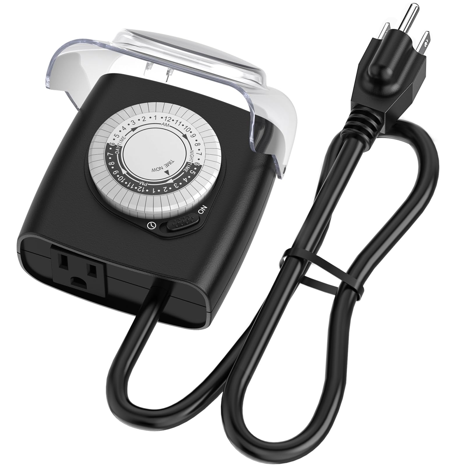 G-Homa Outdoor Mechanical 24 Hour Timer - Waterproof Light Timer with 18 Inch Cord & Protective Cover (15A 3/4HP, CSA Certified) - Perfect for Pool Pumps, Engine Block Heaters, Holiday Lights & Garden Irrigation